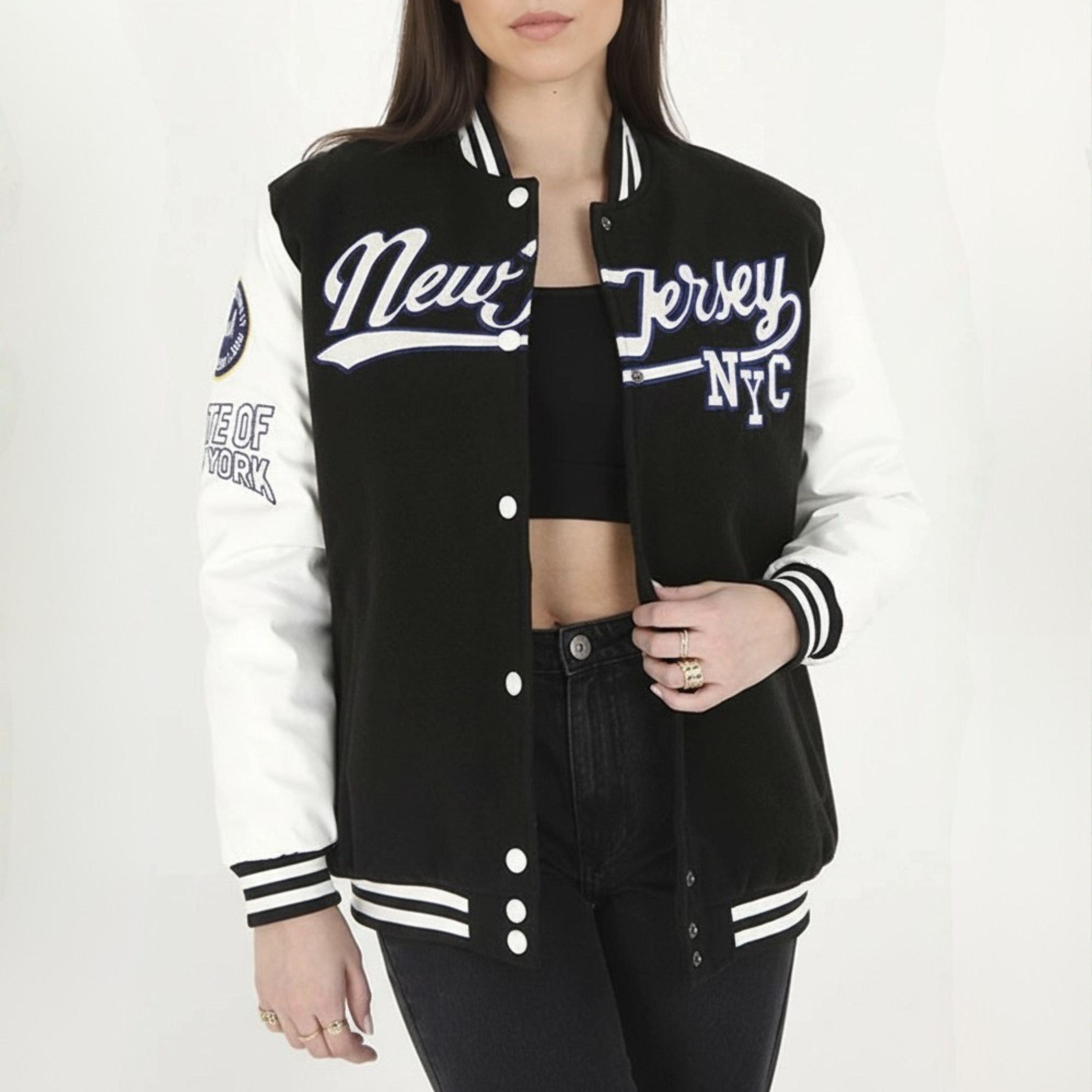 Black/White - Brave Soul - BS Womens Oversized Varsity Jacket with Arm Badge Details - 1