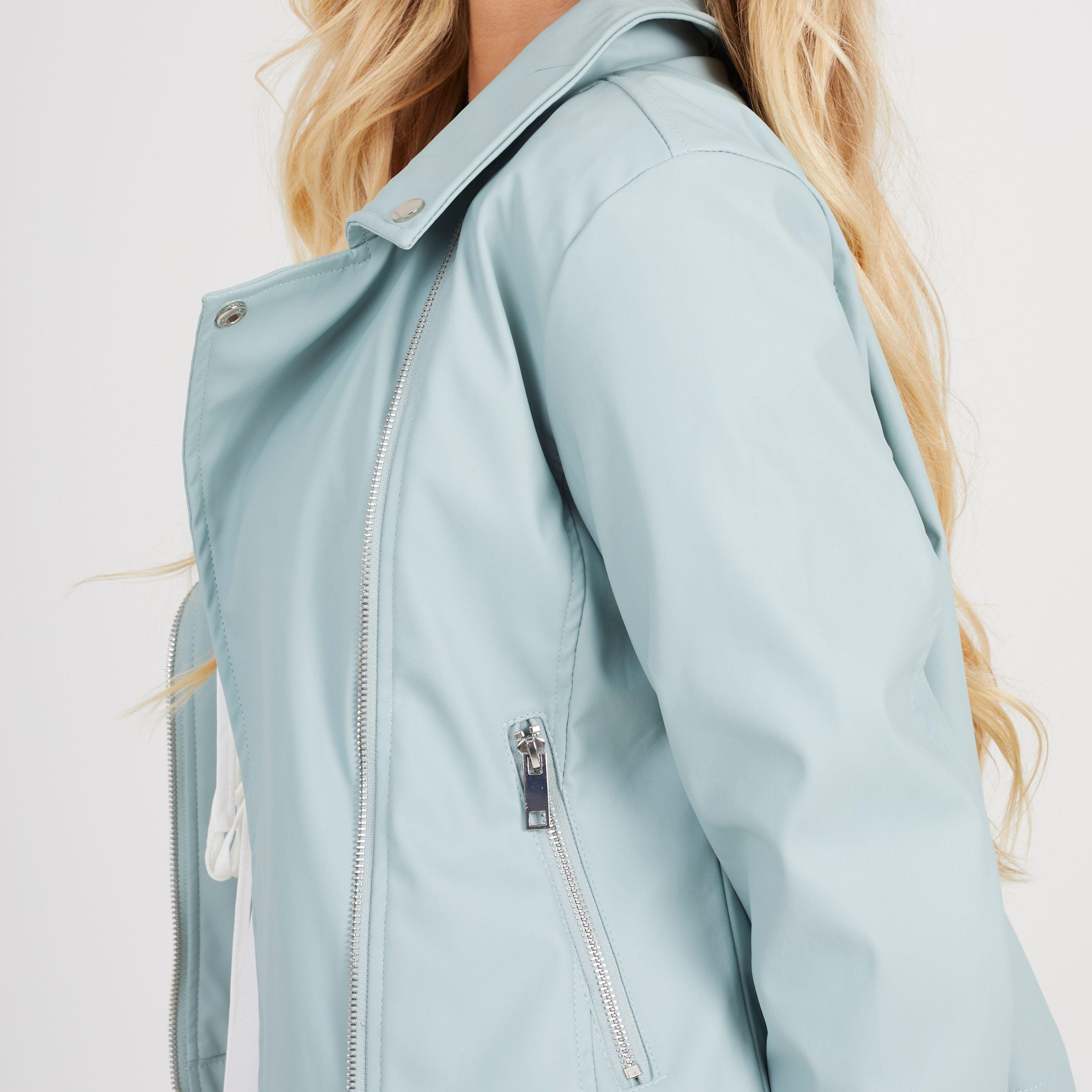 Sage Green - Brave Soul - BS Womens Faux Leather Sage Green Biker Jacket - 3