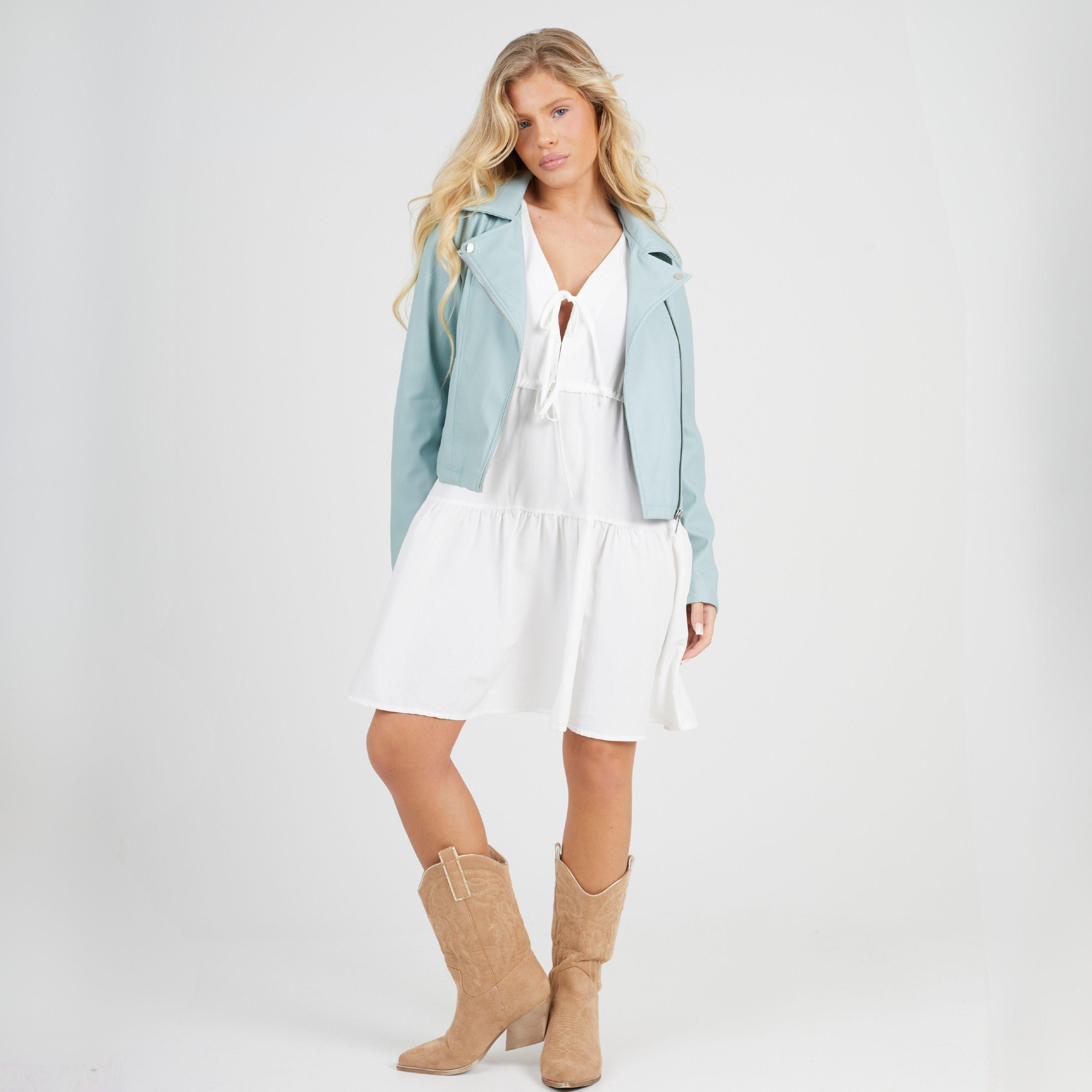 Sage Green - Brave Soul - BS Womens Faux Leather Sage Green Biker Jacket - 4