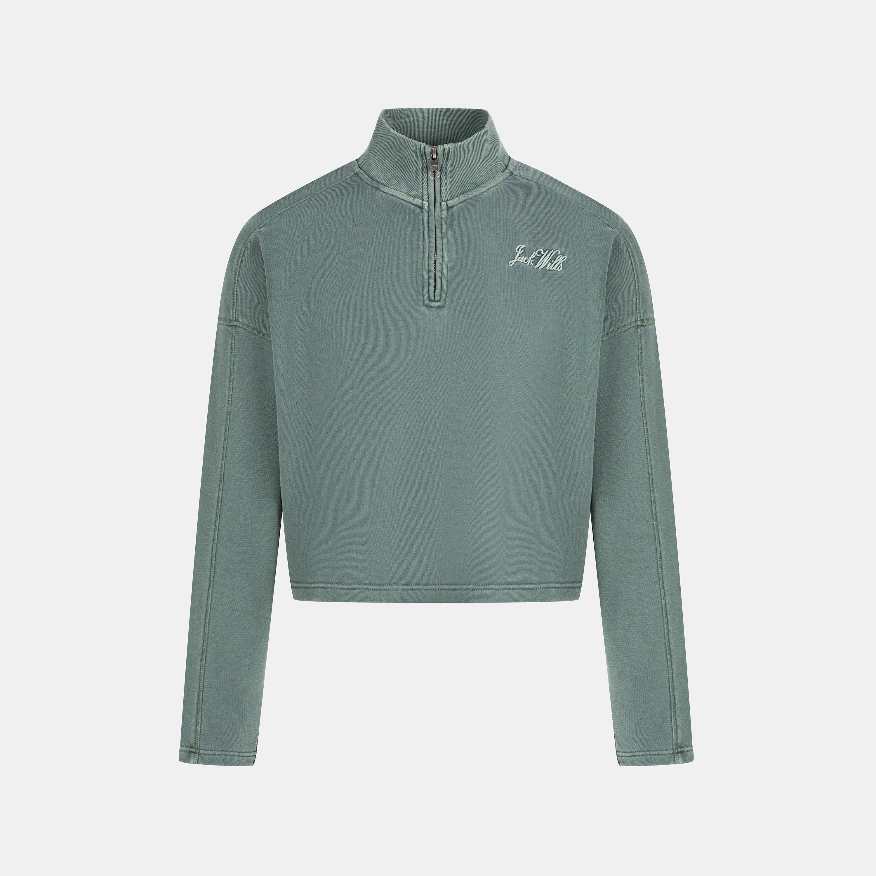 Dusky Green - Jack Wills - JW Script 1/4 Zip  Fleece Top Ladies - 1