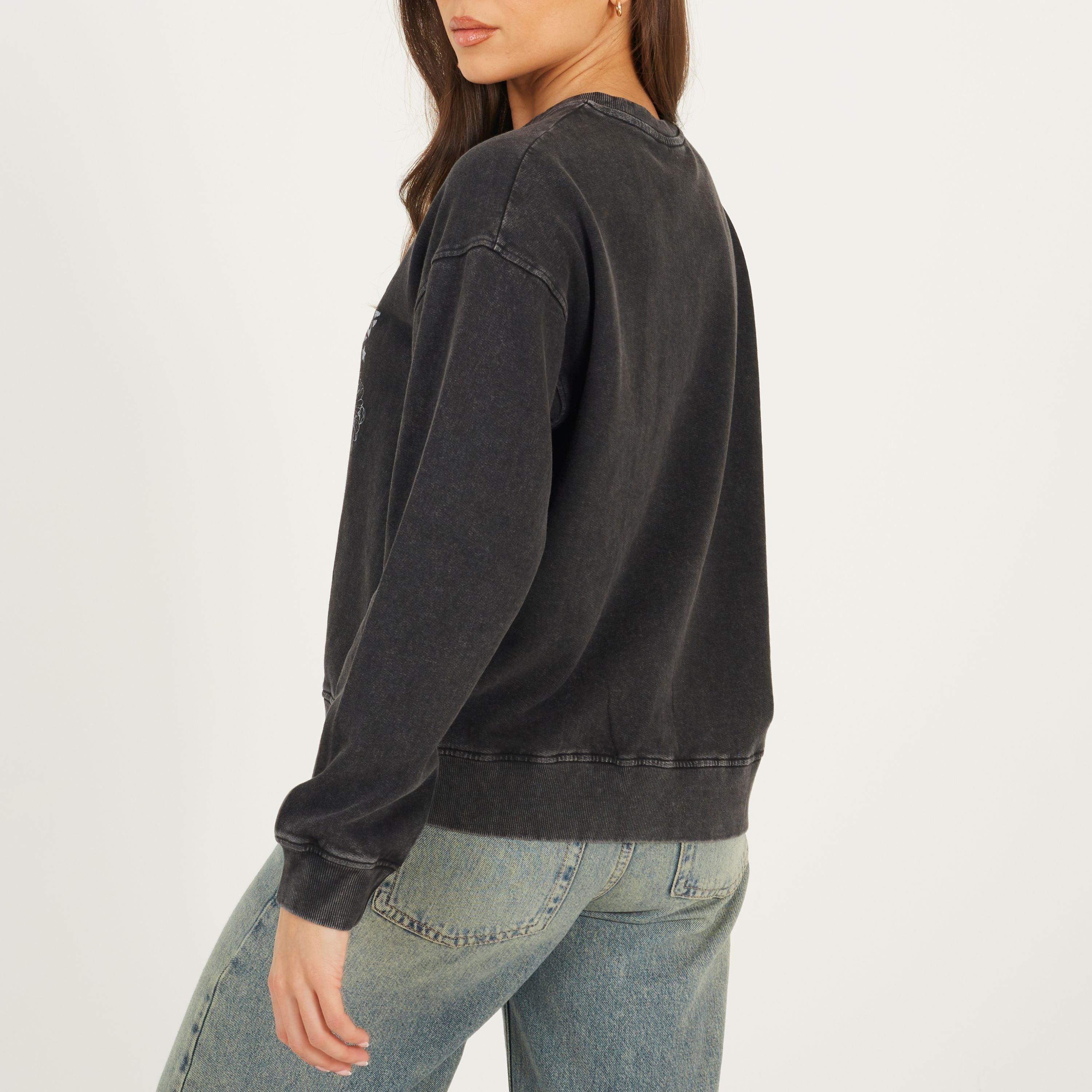 Black Acid Wash - Brave Soul - Womens Crew Neck Graphic Sweatshirt - 2