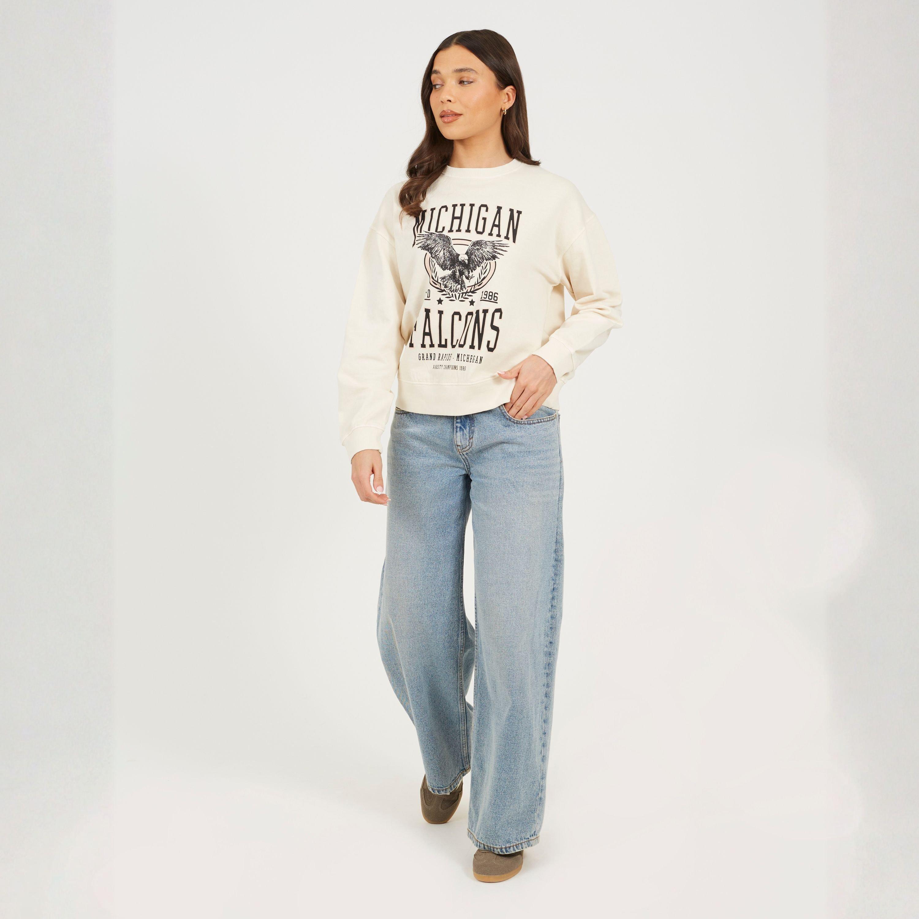 Beige délavé acide - Brave Soul - Womens Crew Neck Graphic Sweatshirt - 4