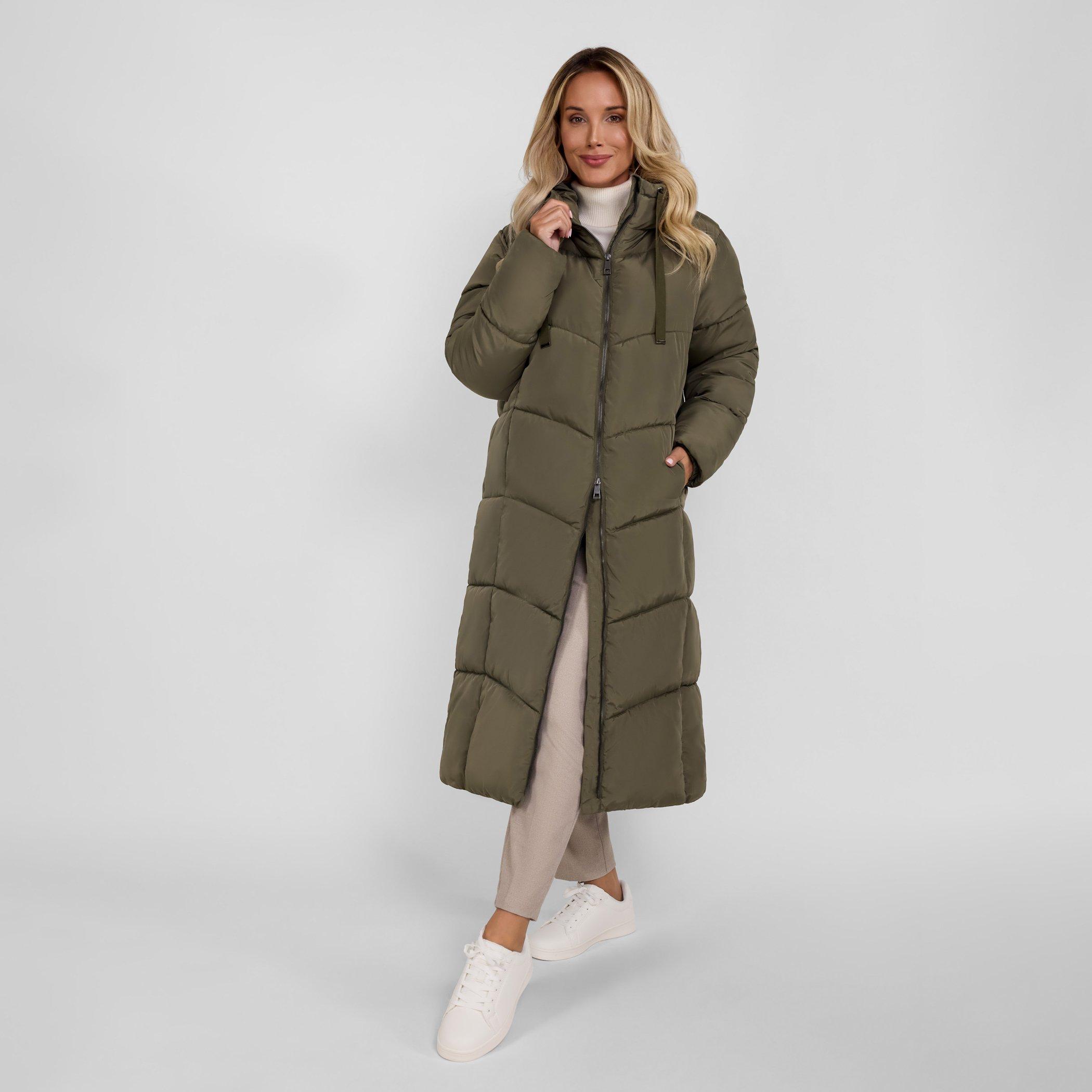 Kaki - Minoti - Women long quilted winter jacket with contrast zip khaki - 2