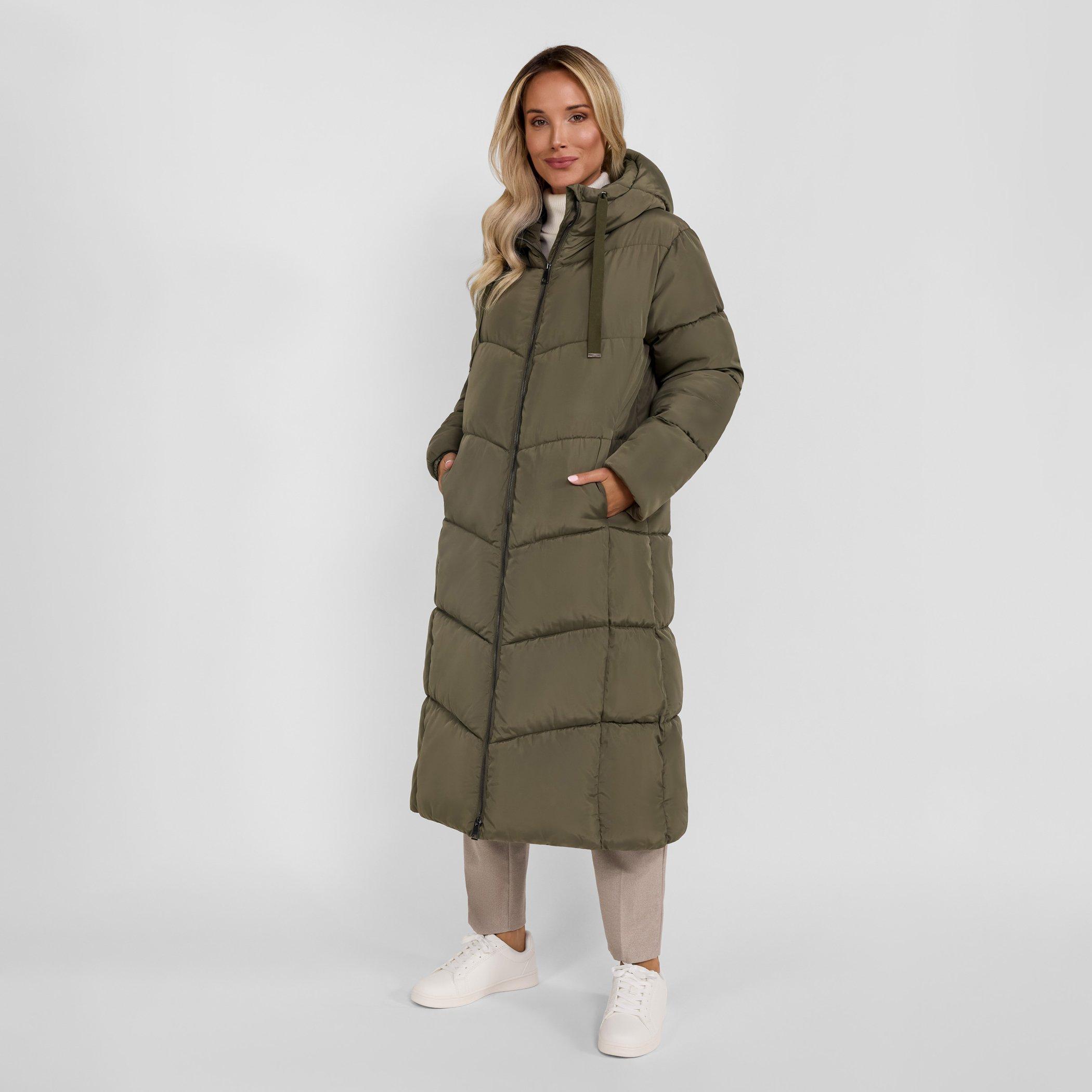 Kaki - Minoti - Women long quilted winter jacket with contrast zip khaki - 3