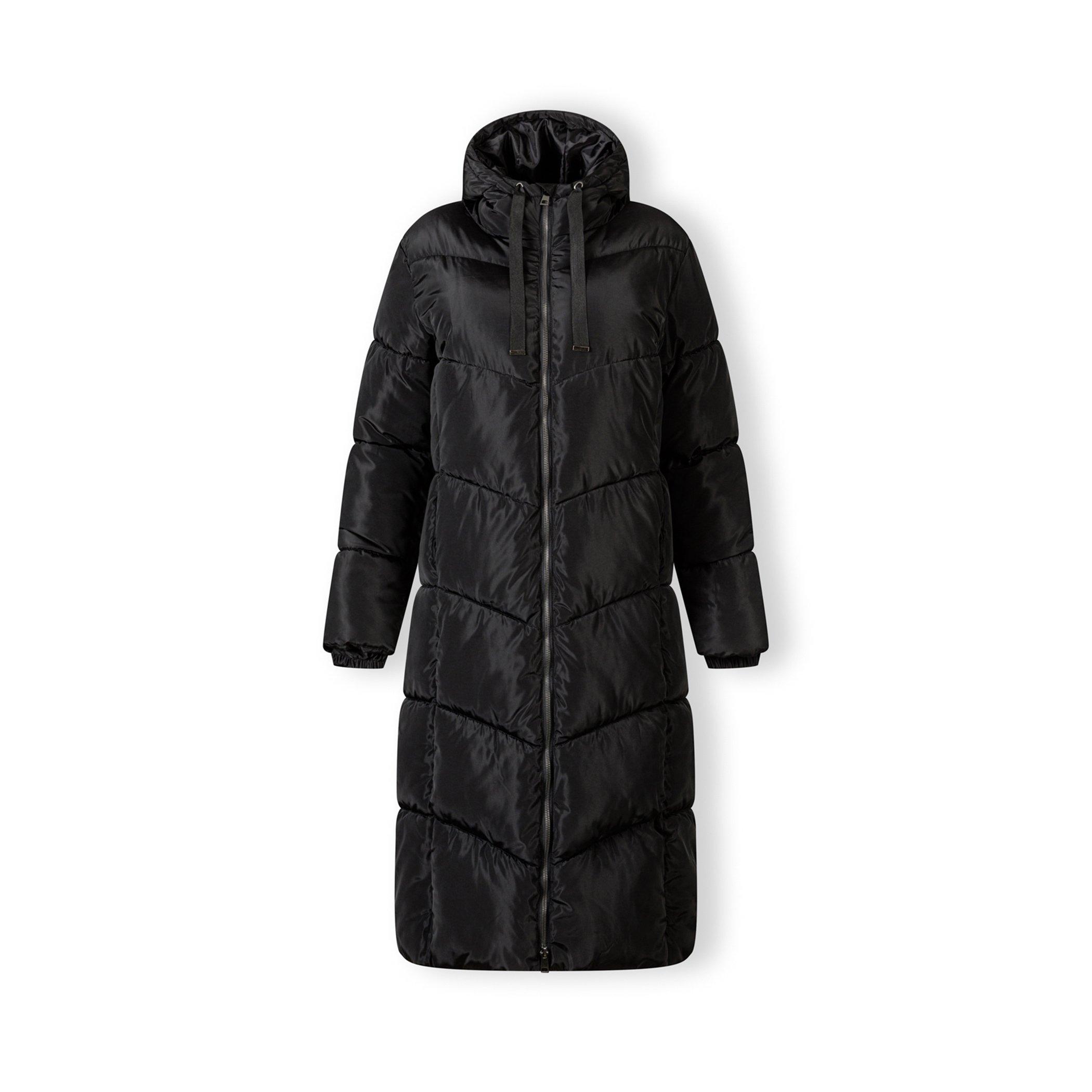 Minoti Women's Long Quilted Winter Jacket With Contrast Zip And Drawstring Hood Black - 8 (XS)