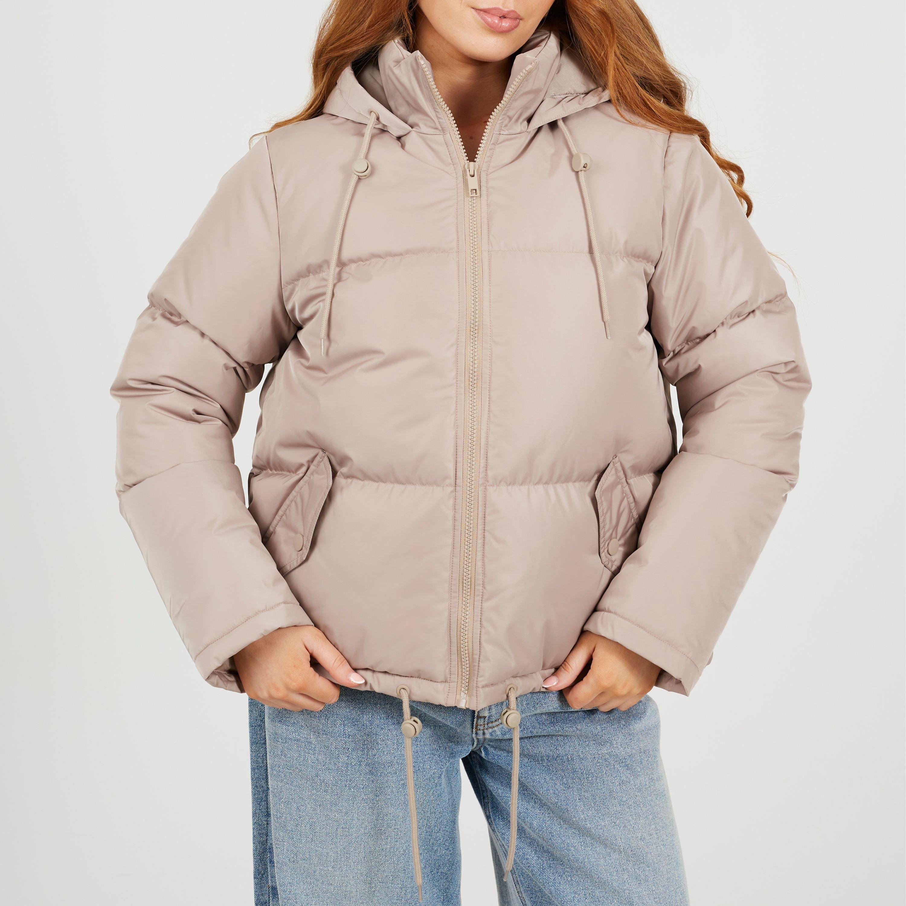 Stone/Stone - Brave Soul - Women's Hooded Long Sleeve Short Puffer Jacket - 1