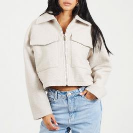 Brave Soul Womens Boucle Faux Wool Short Jacket