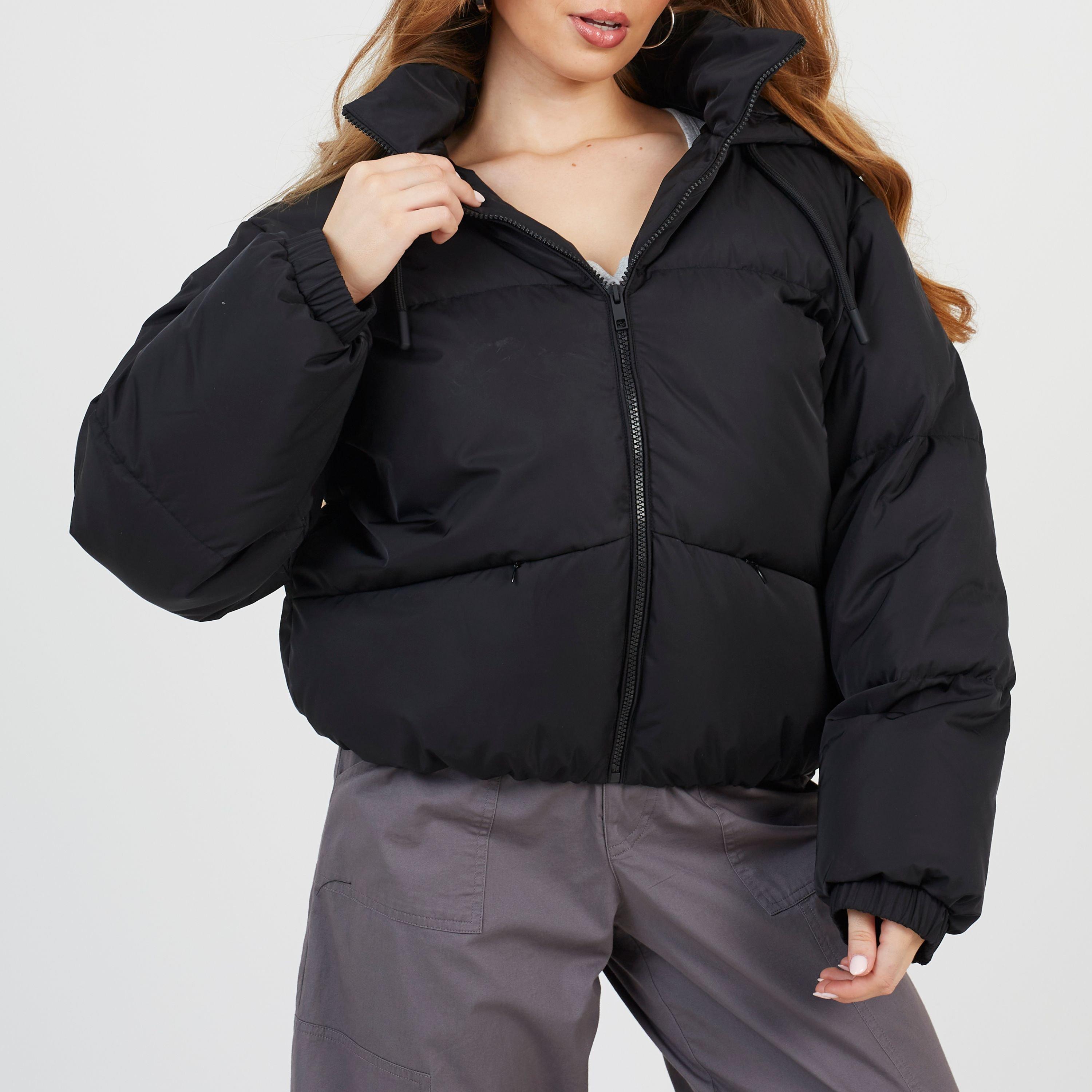Black/Black - Brave Soul - Womens Oversized Fit Short Puffer Jacket with Hood - 1