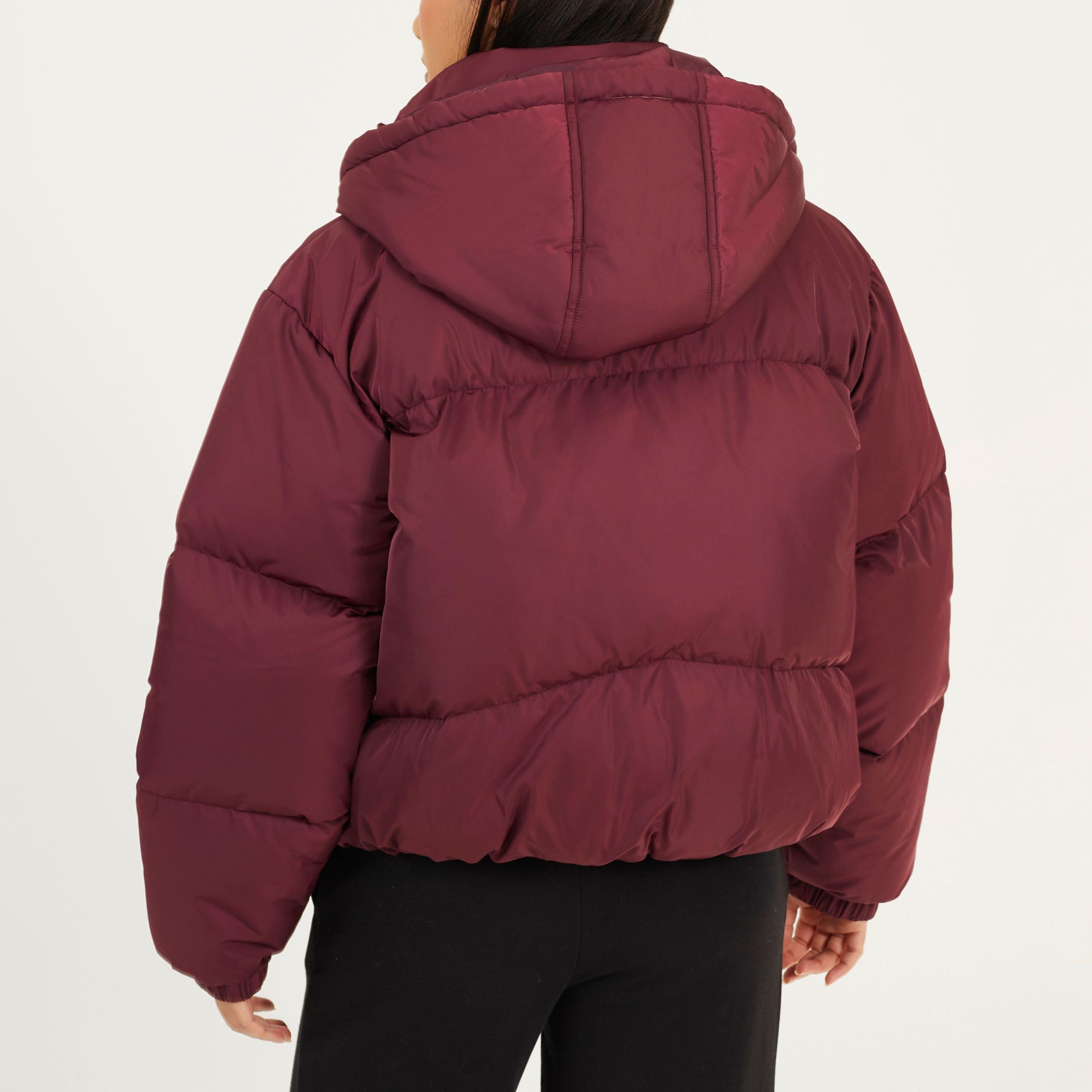 Burgundy - Brave Soul - Womens Oversized Fit Short Puffer Jacket with Hood - 2