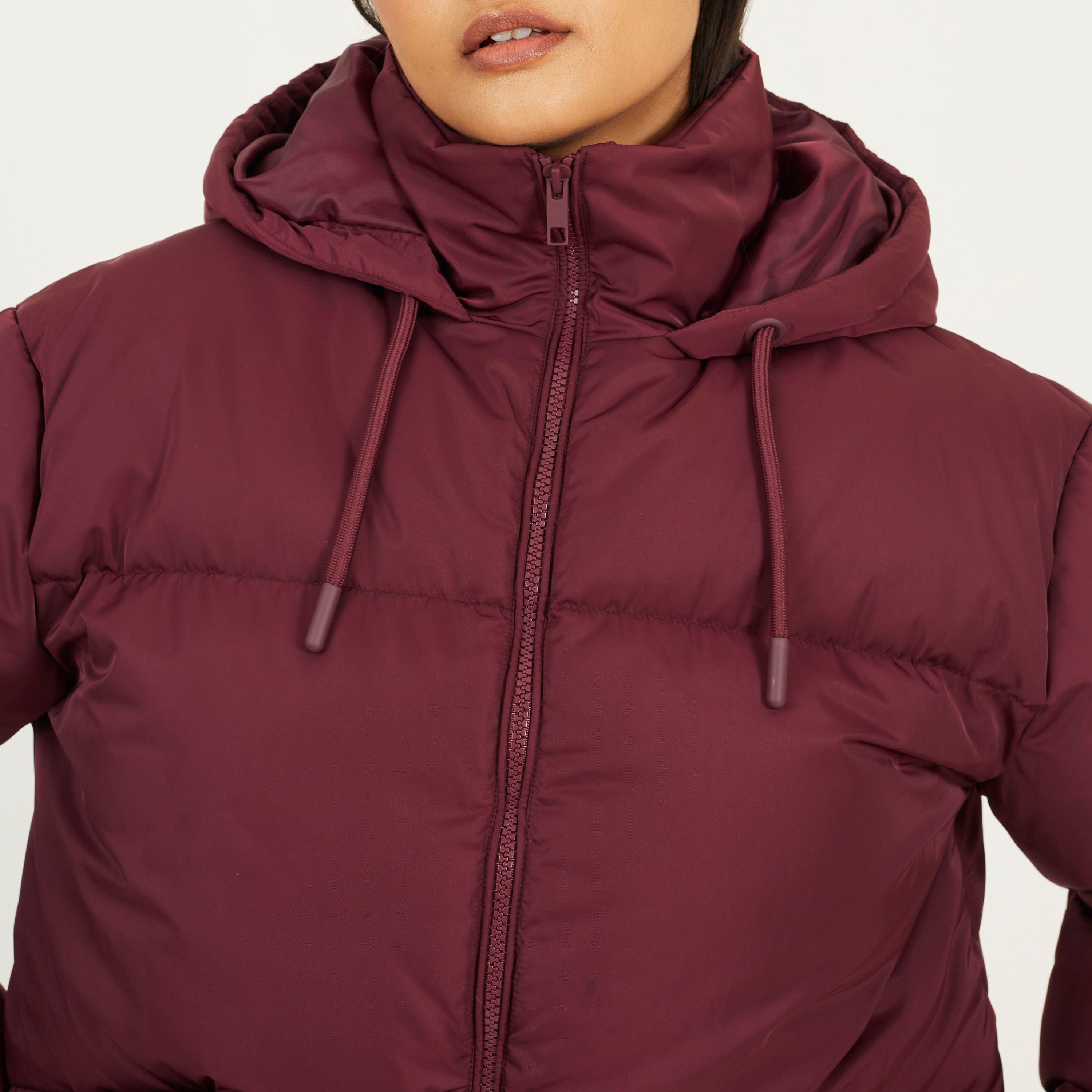 Burgundy - Brave Soul - Womens Oversized Fit Short Puffer Jacket with Hood - 3