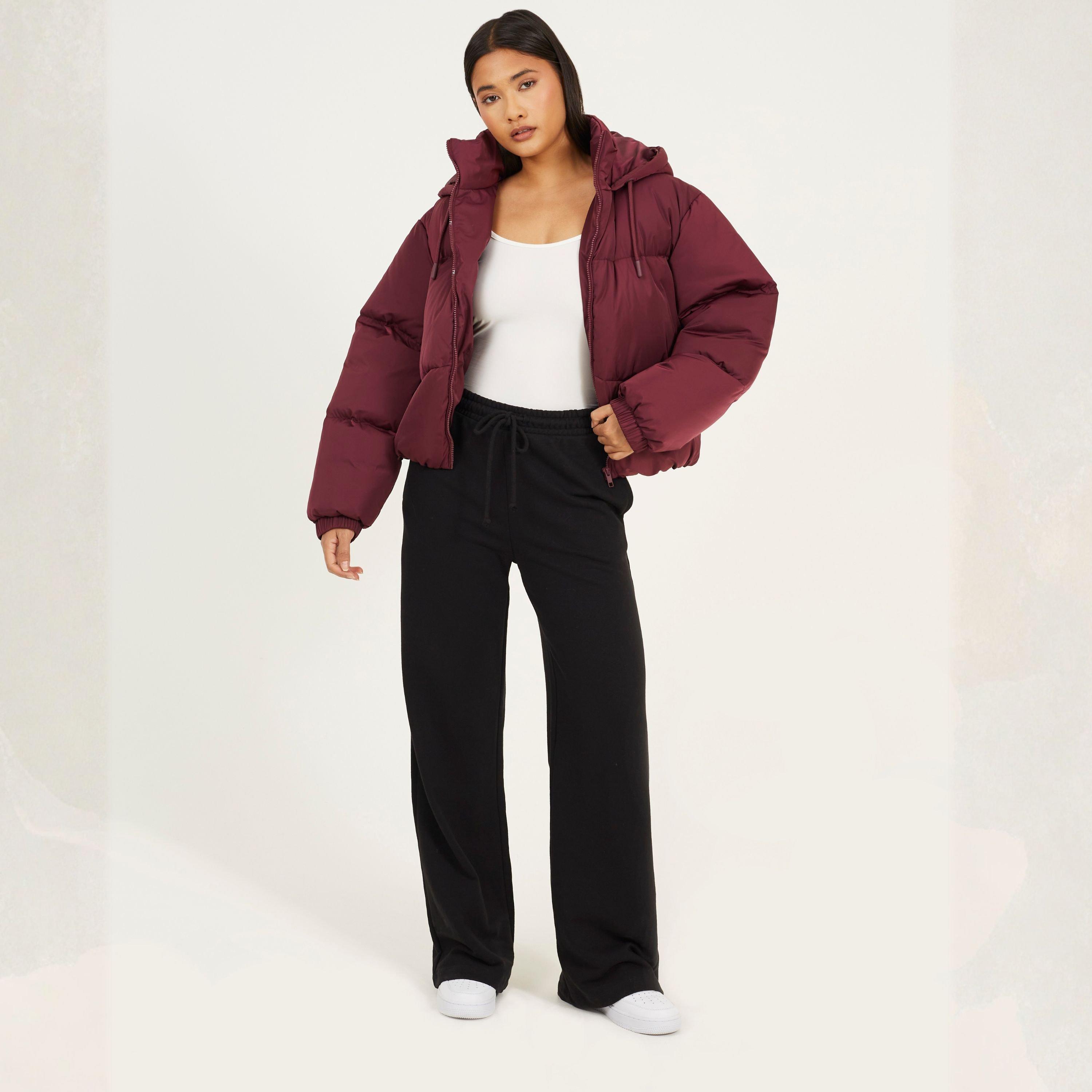 Burgundy - Brave Soul - Womens Oversized Fit Short Puffer Jacket with Hood - 4