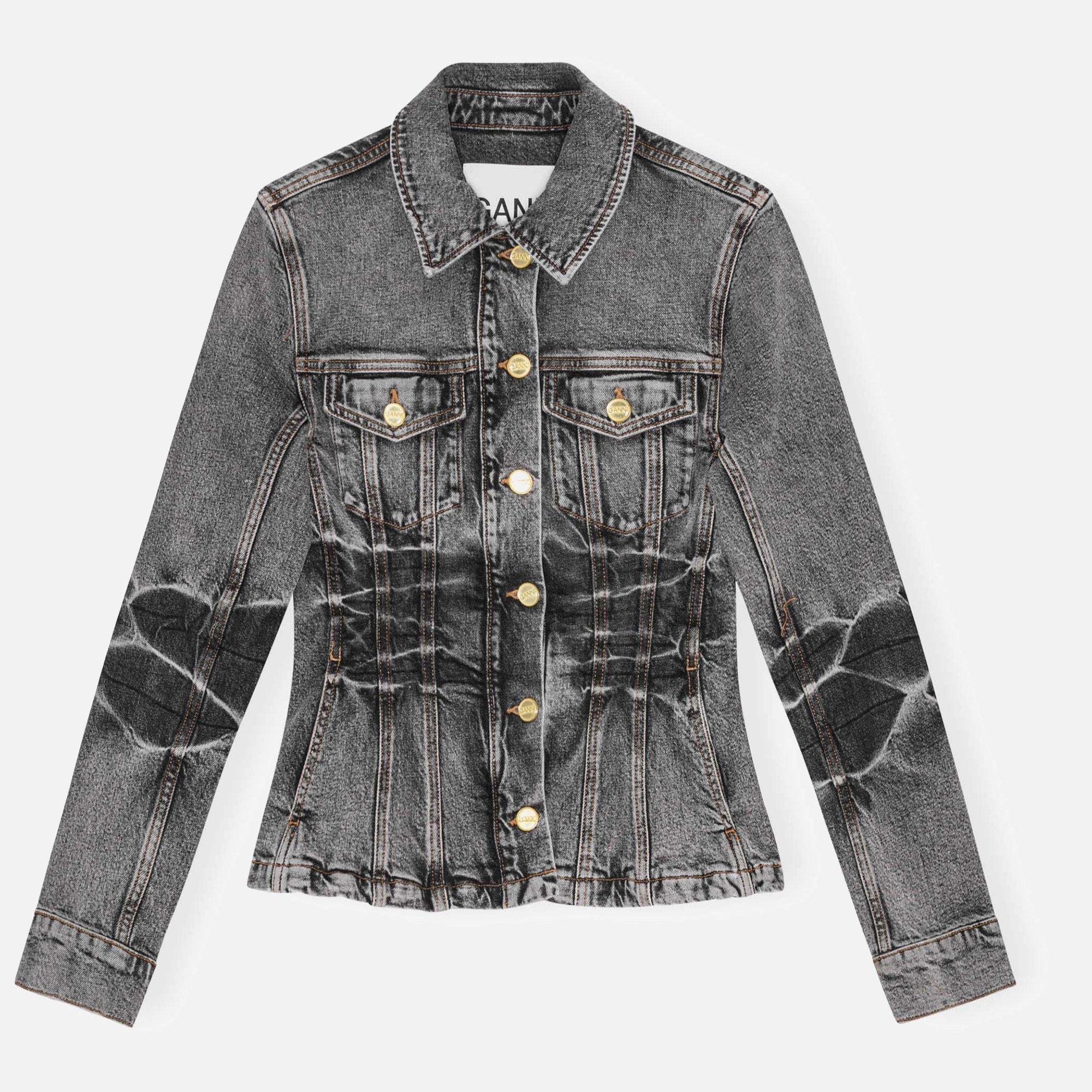 Ganni Women's Fitted Denim Jacket - Black Washed - Size 10 (36)