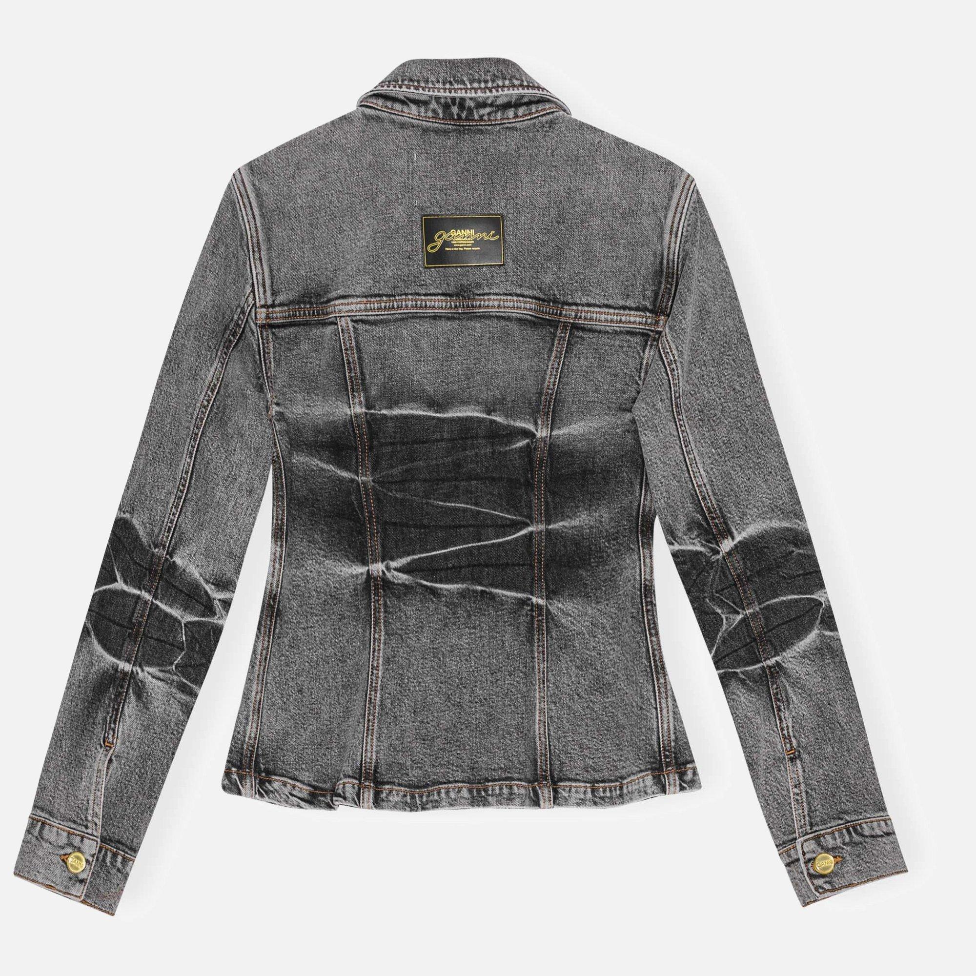 Black Washed - Ganni - Women's Fitted Denim Jacket - 2