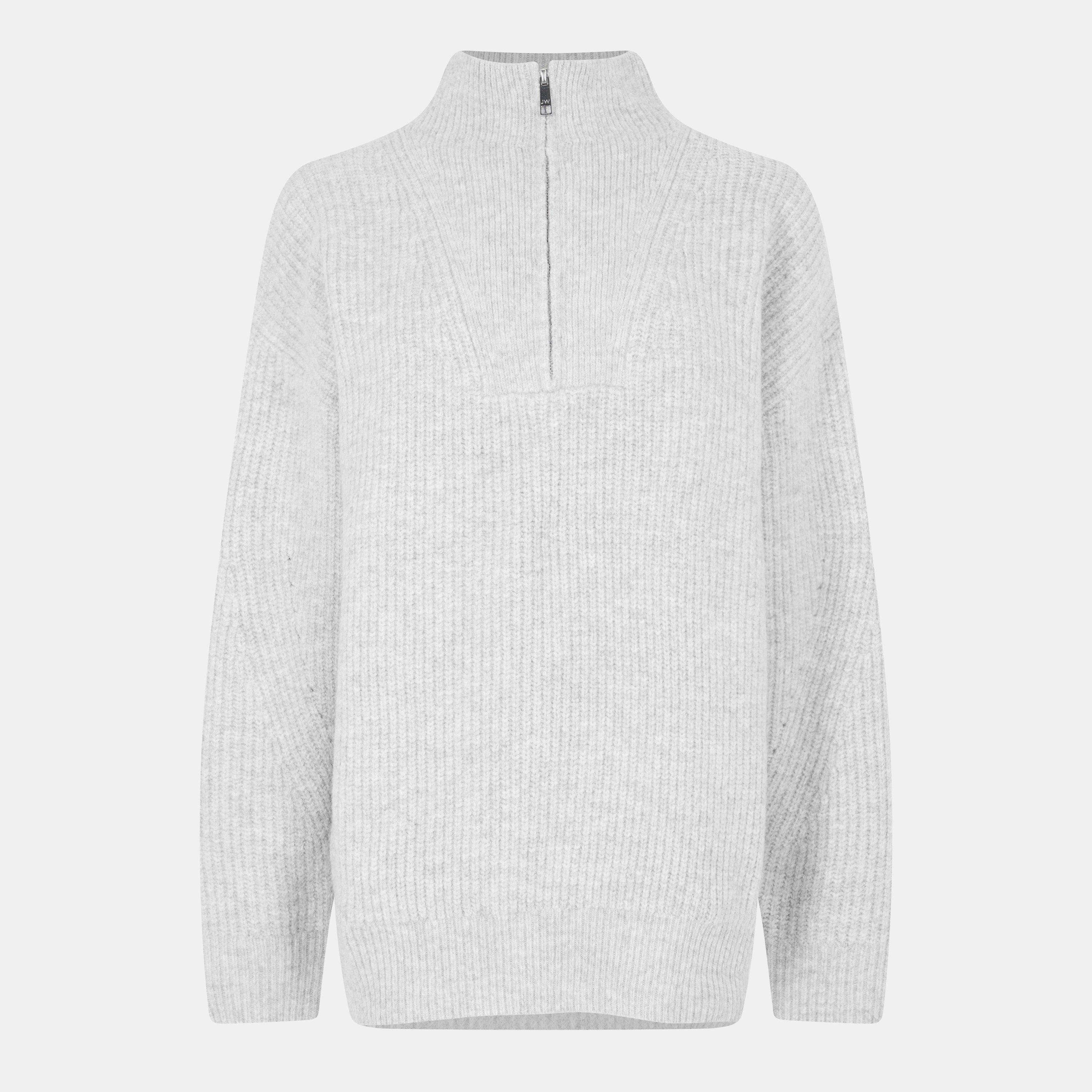 Jack Wills Women's High Neck Zip Knitted Jumper - Grey Marl - 16 (XL)