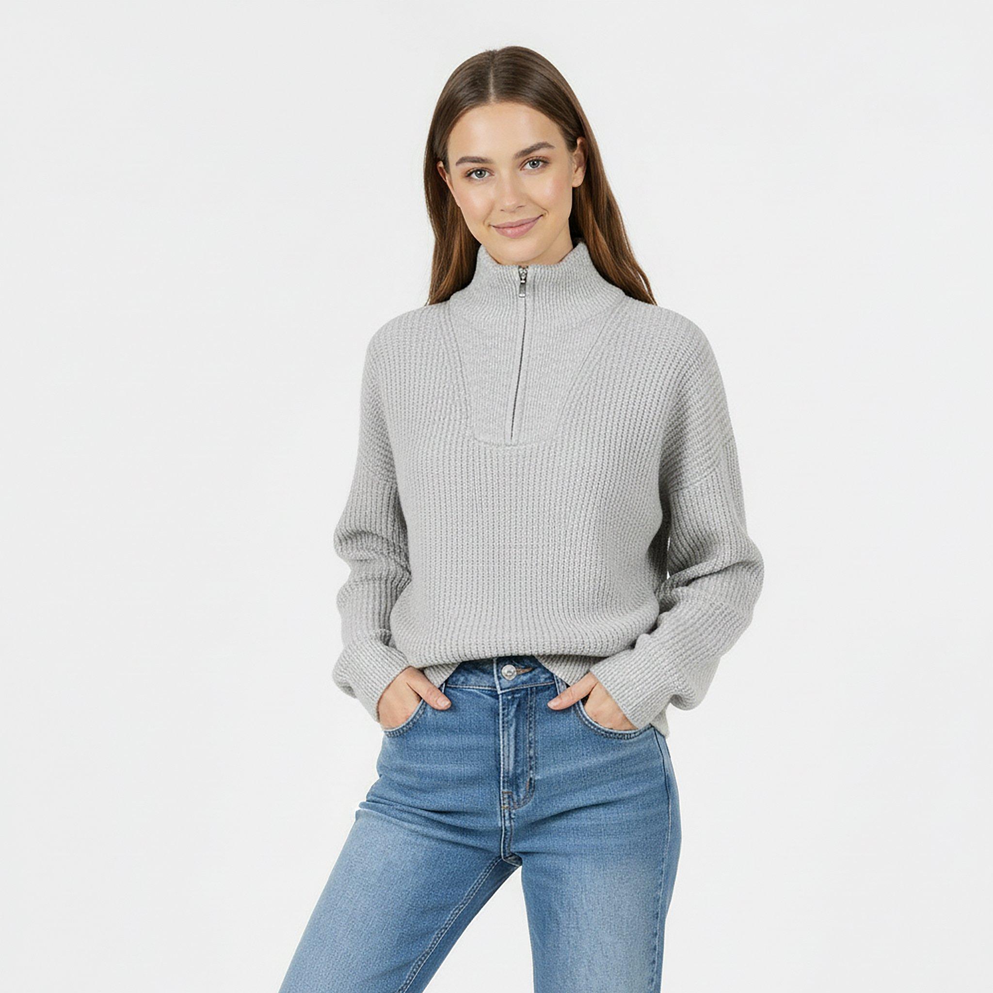 Grey Marl - Jack Wills - High Neck Zip Knitted Jumper - 3