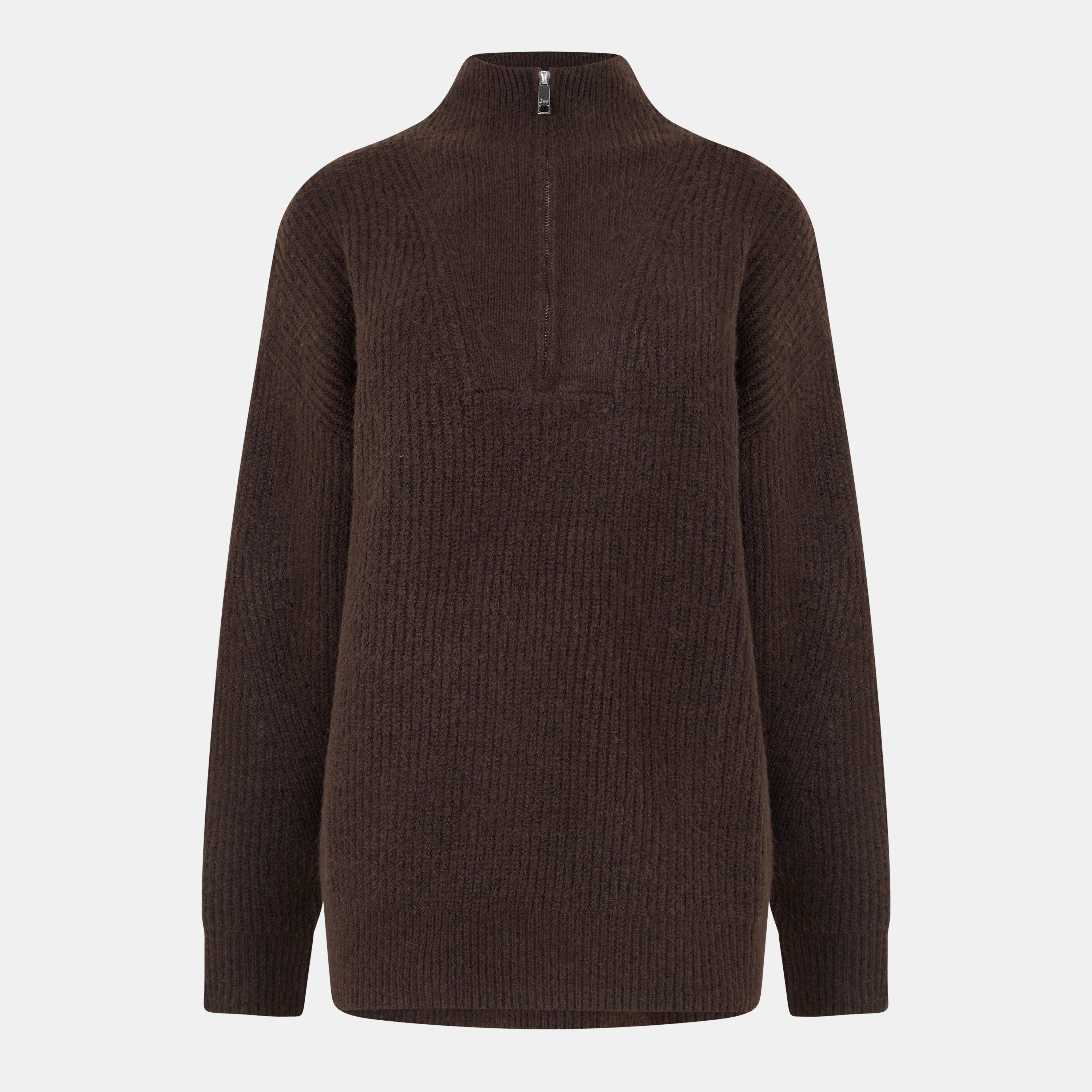 Jack Wills Women's High Neck Zip Knitted Jumper - Cocoa - 8 (XS)