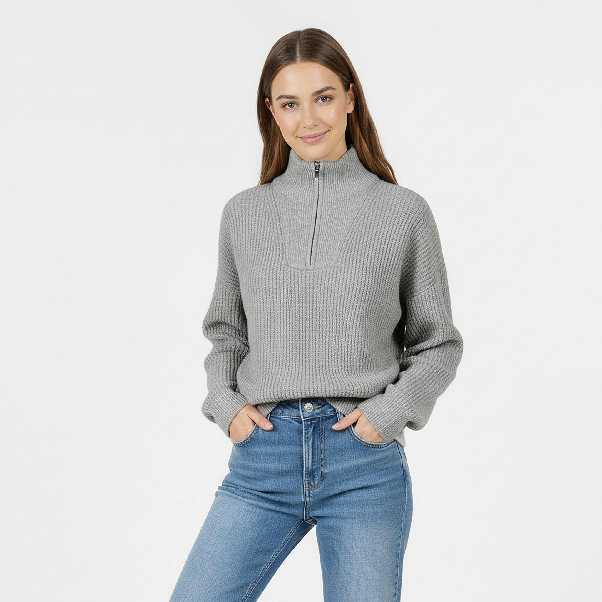 Grå Marl - Jack Wills - High Neck Zip Knitted Jumper - 3