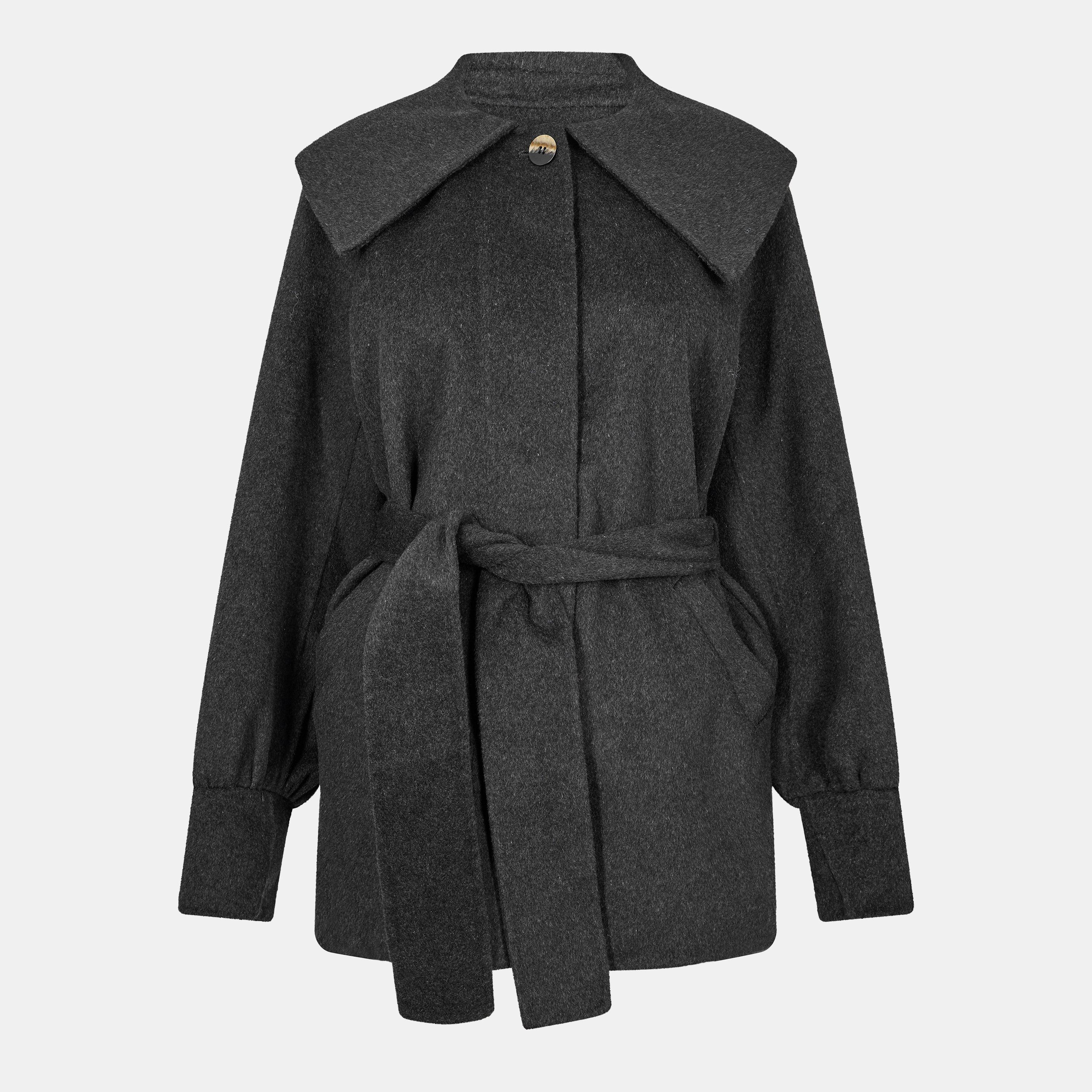 Ganni Women's Wool Belt Pea Coat - Phantom - Size 18 (44)