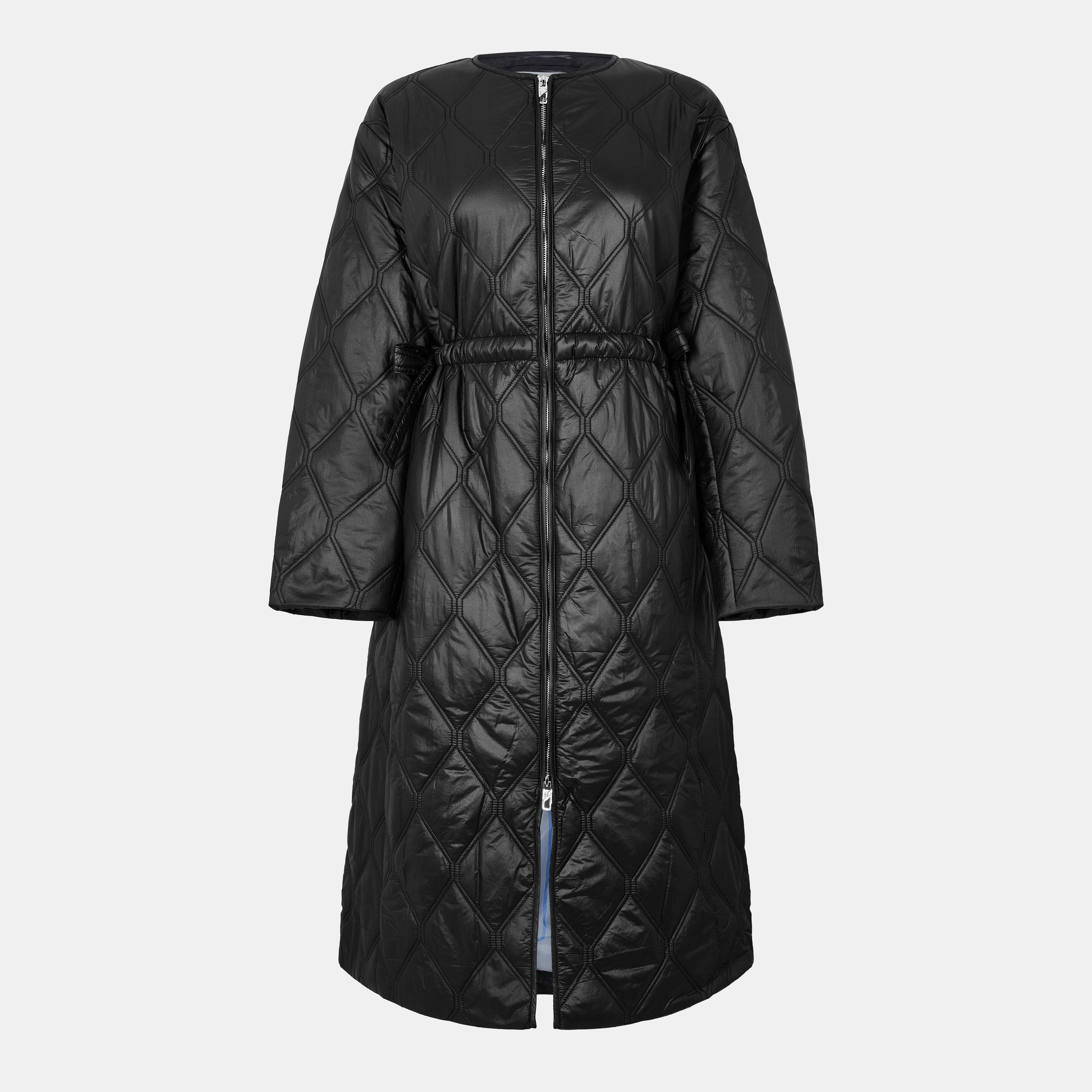 Black - Ganni - Women's Long Quilted Jacket - 1