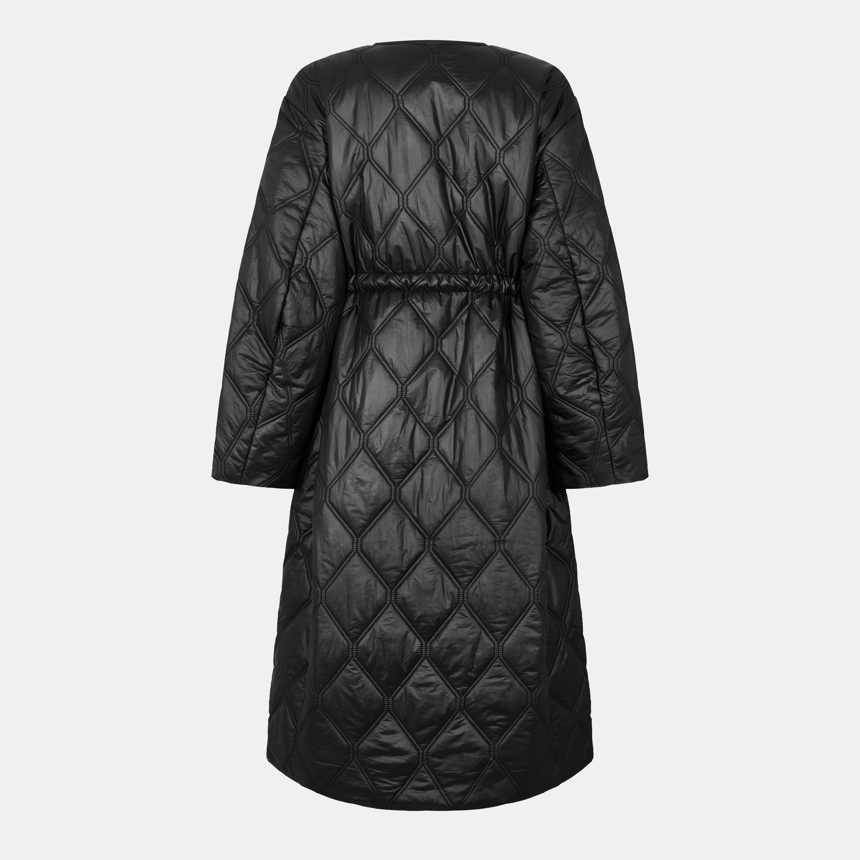 Black - Ganni - Women's Long Quilted Jacket - 2