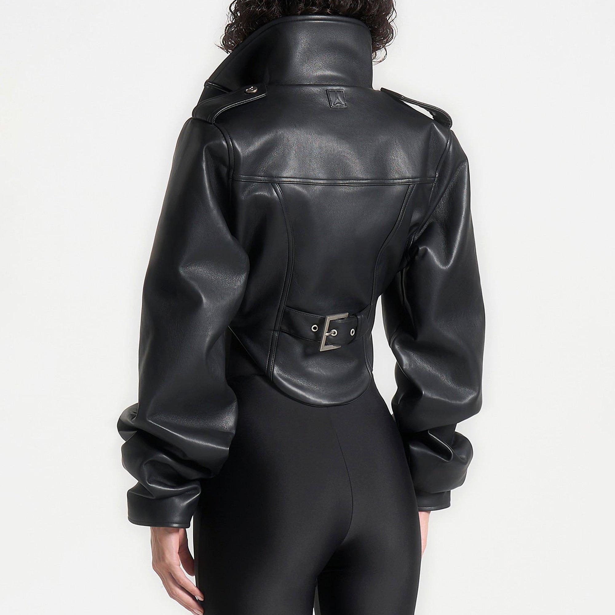 Black - Maniere De Voir - Womens Solange Vintage Leather Corset Jacket - 3