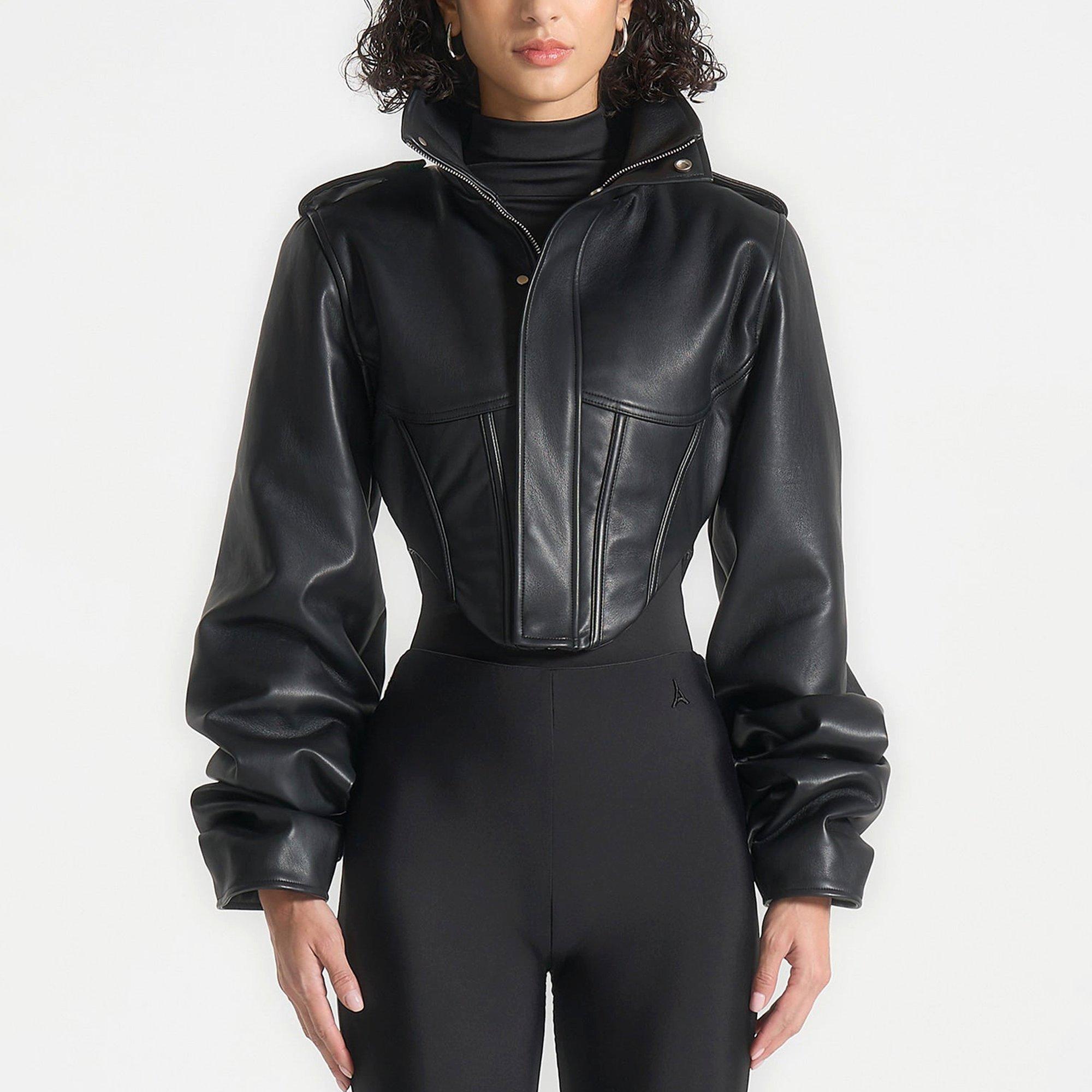 Black - Maniere De Voir - Womens Solange Vintage Leather Corset Jacket - 7