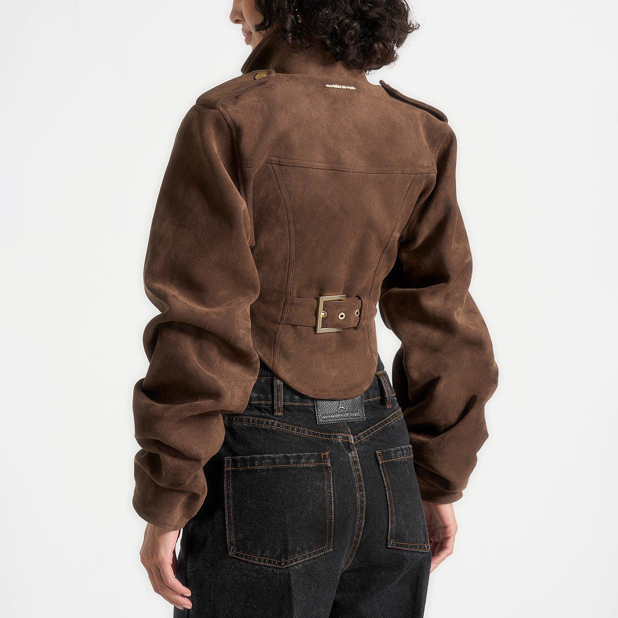 Brown Sude - Maniere De Voir - Womens Solange Vintage Leather Corset Jacket - 6