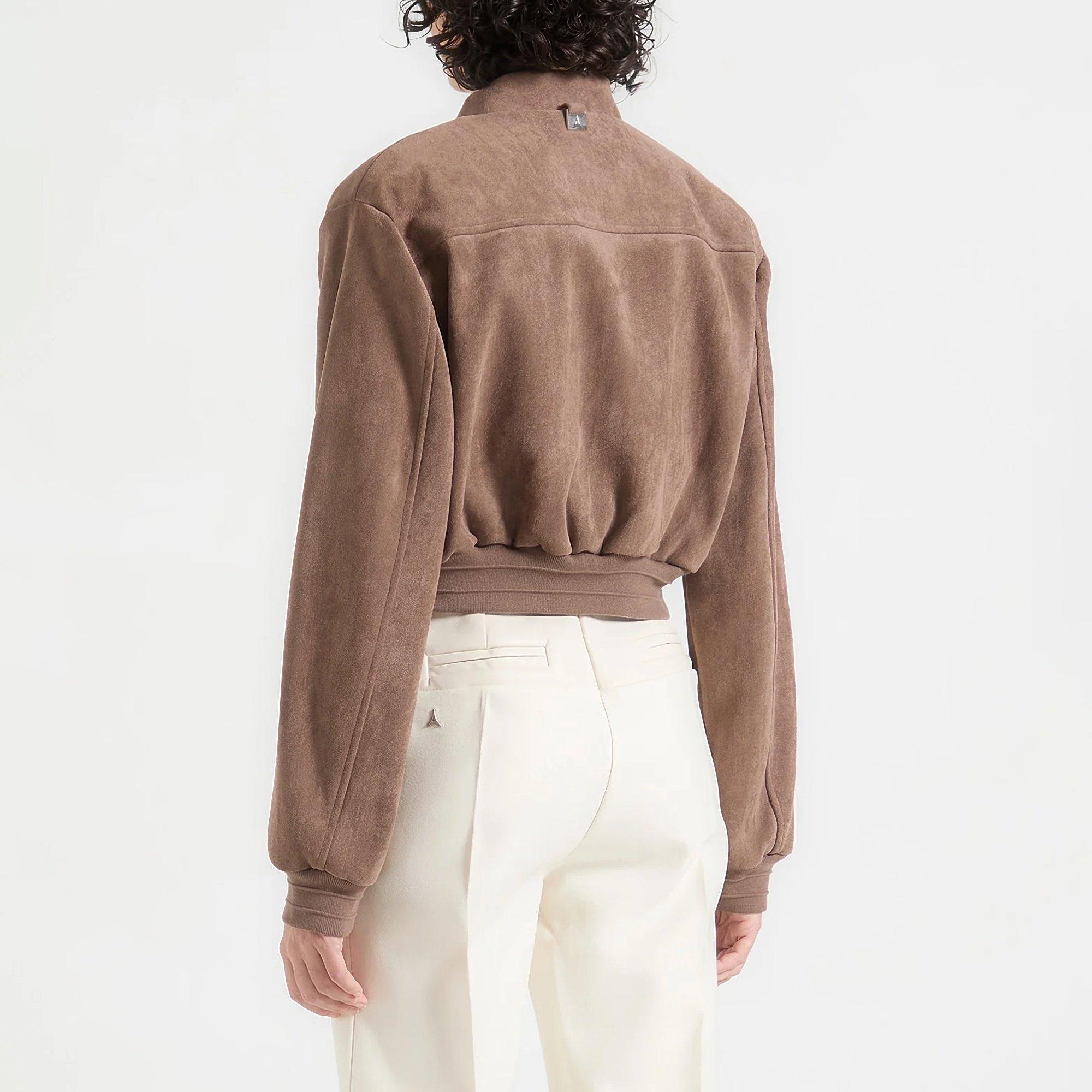 Brown - Maniere De Voir - Womens Monique Suede Wide Shoulder Bomber Jacket - 3