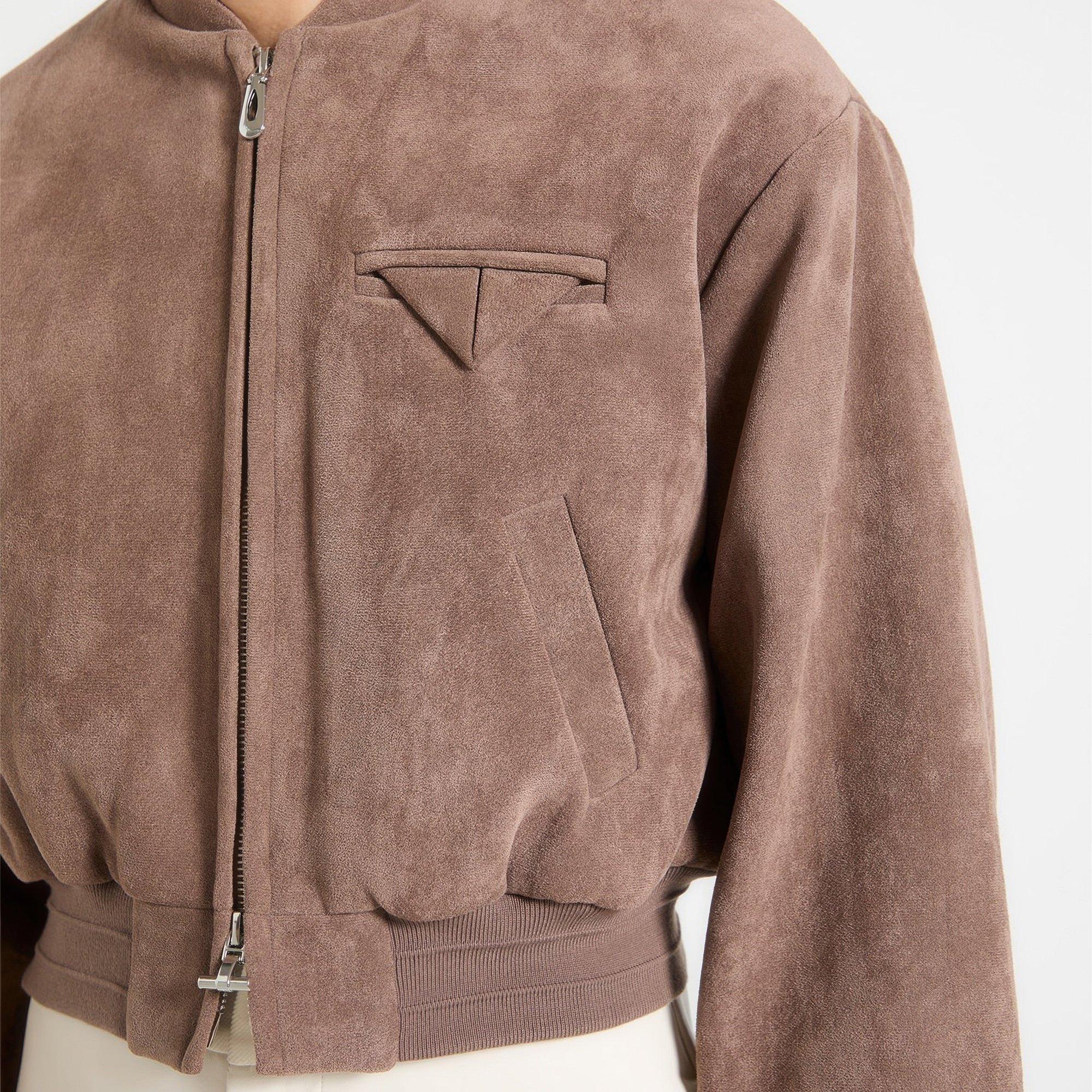 Brown - Maniere De Voir - Womens Monique Suede Wide Shoulder Bomber Jacket - 4