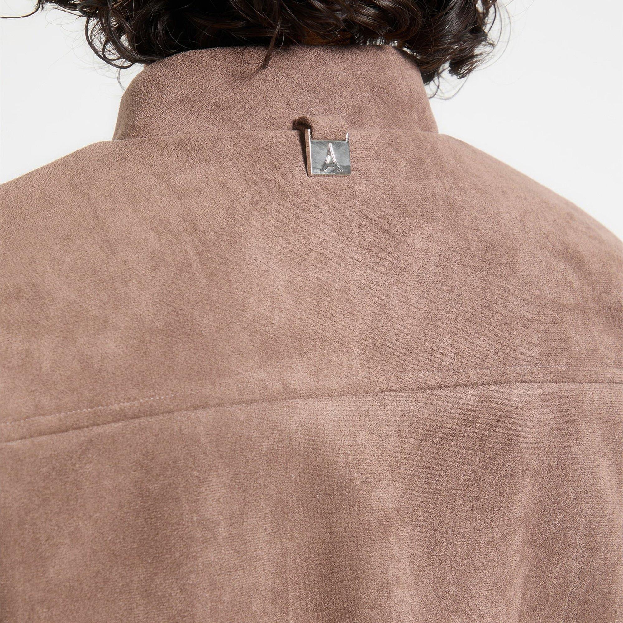 Brown - Maniere De Voir - Womens Monique Suede Wide Shoulder Bomber Jacket - 6