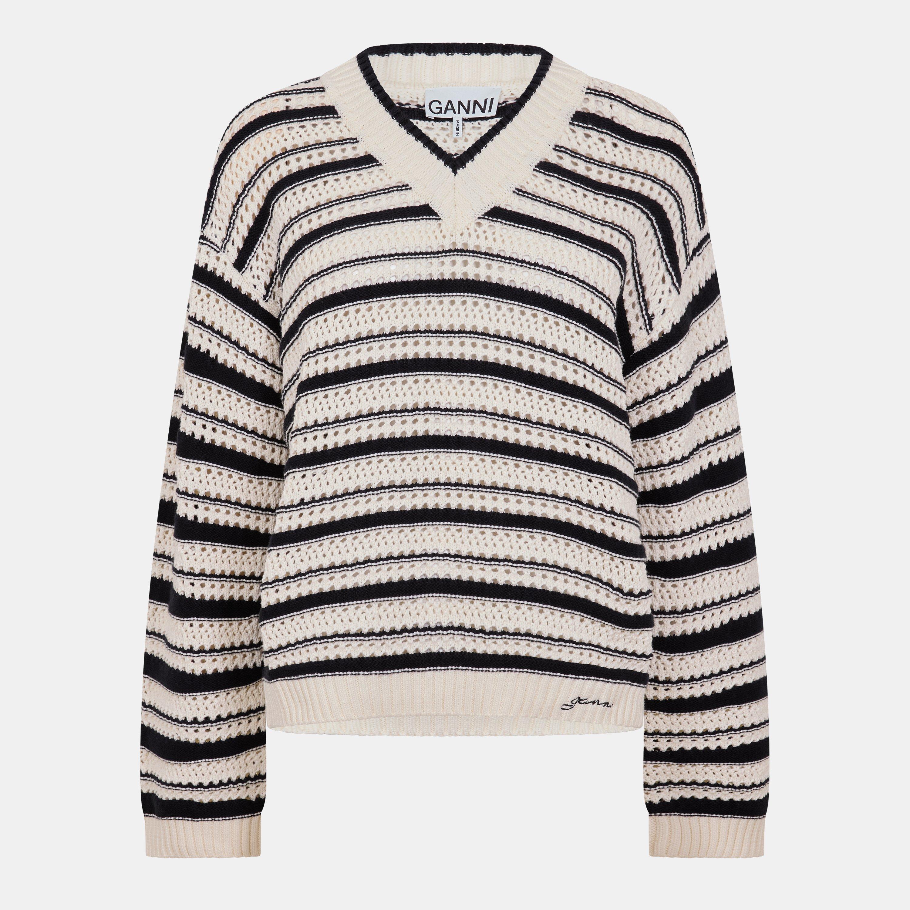 Ganni Women's Stripe Cotton Crew Sweatshirt - Multicolour - Size 6 (32)