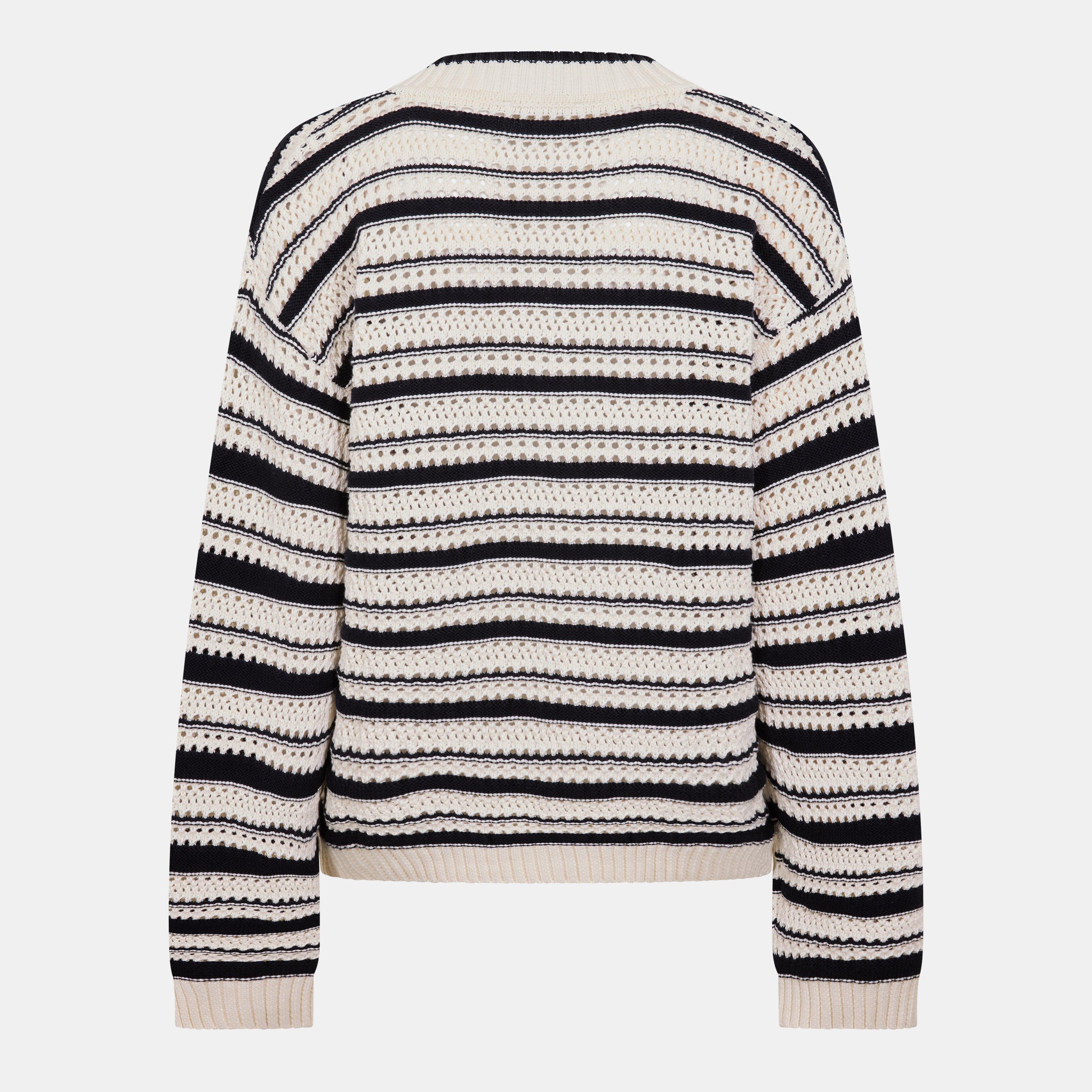 Multicolour - Ganni - Women's Stripe Cotton Crew Sweatshirt - 2