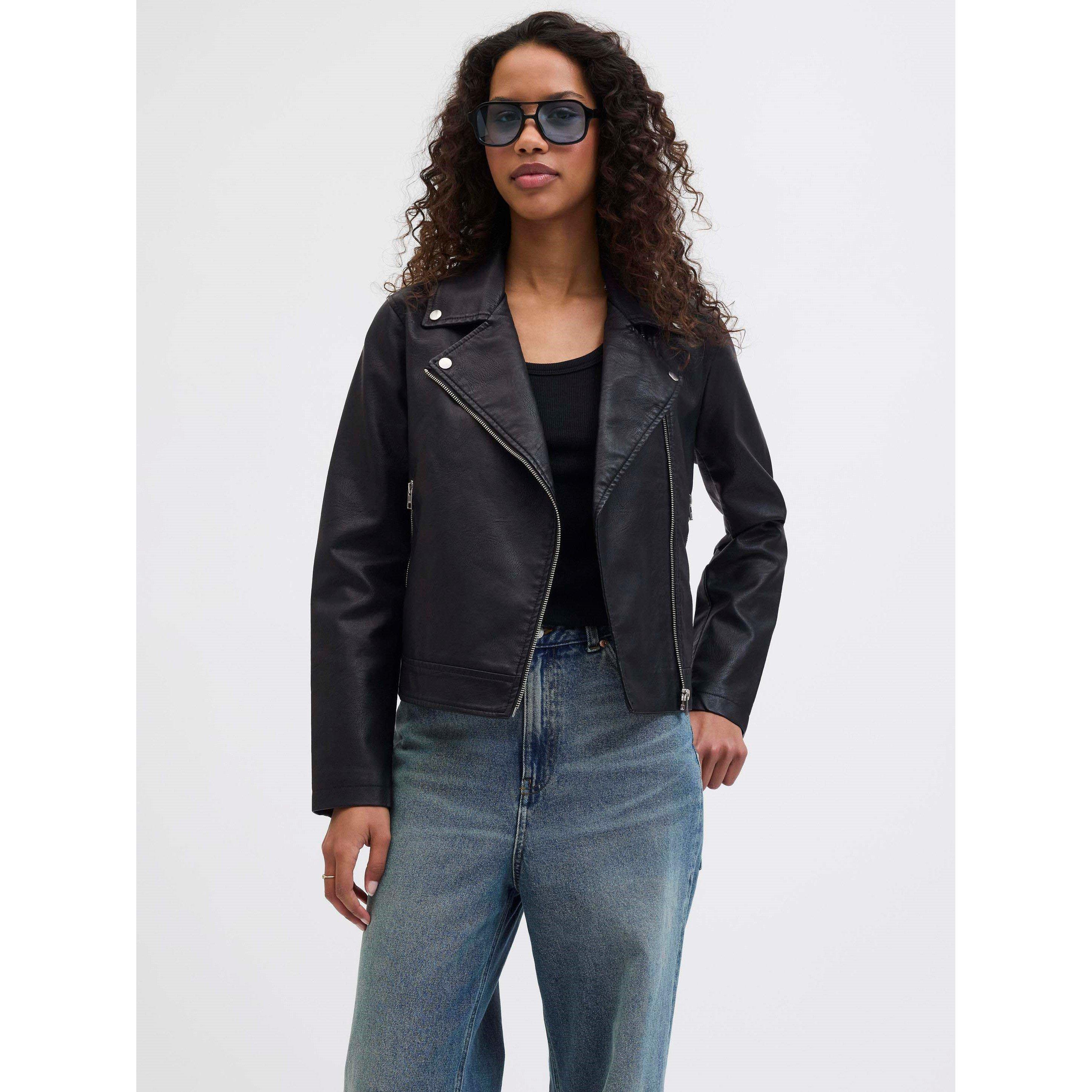 Black - JJXX - Gail Faux Leather Biker Jacket Ladies - 3