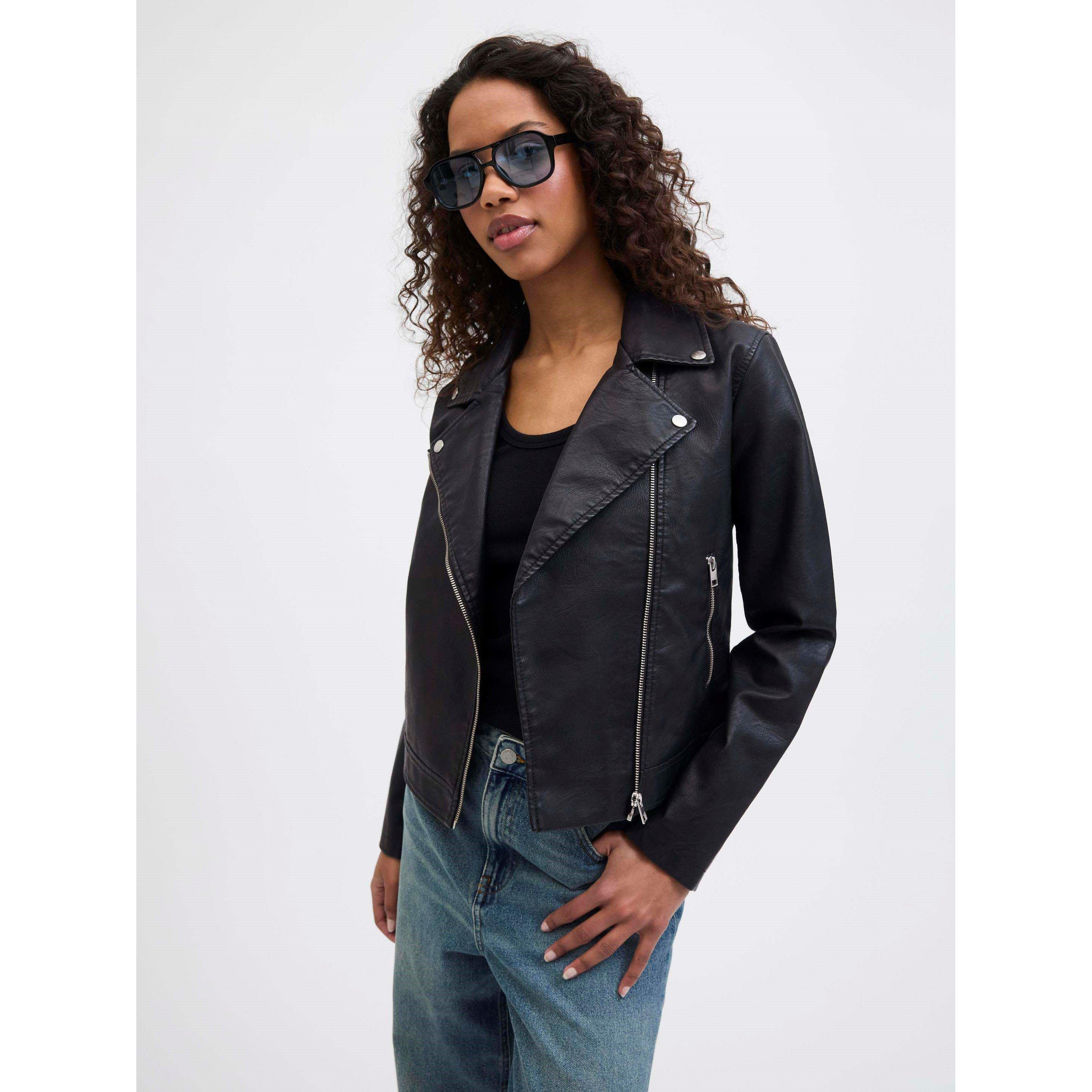 Black - JJXX - Gail Faux Leather Biker Jacket Ladies - 7