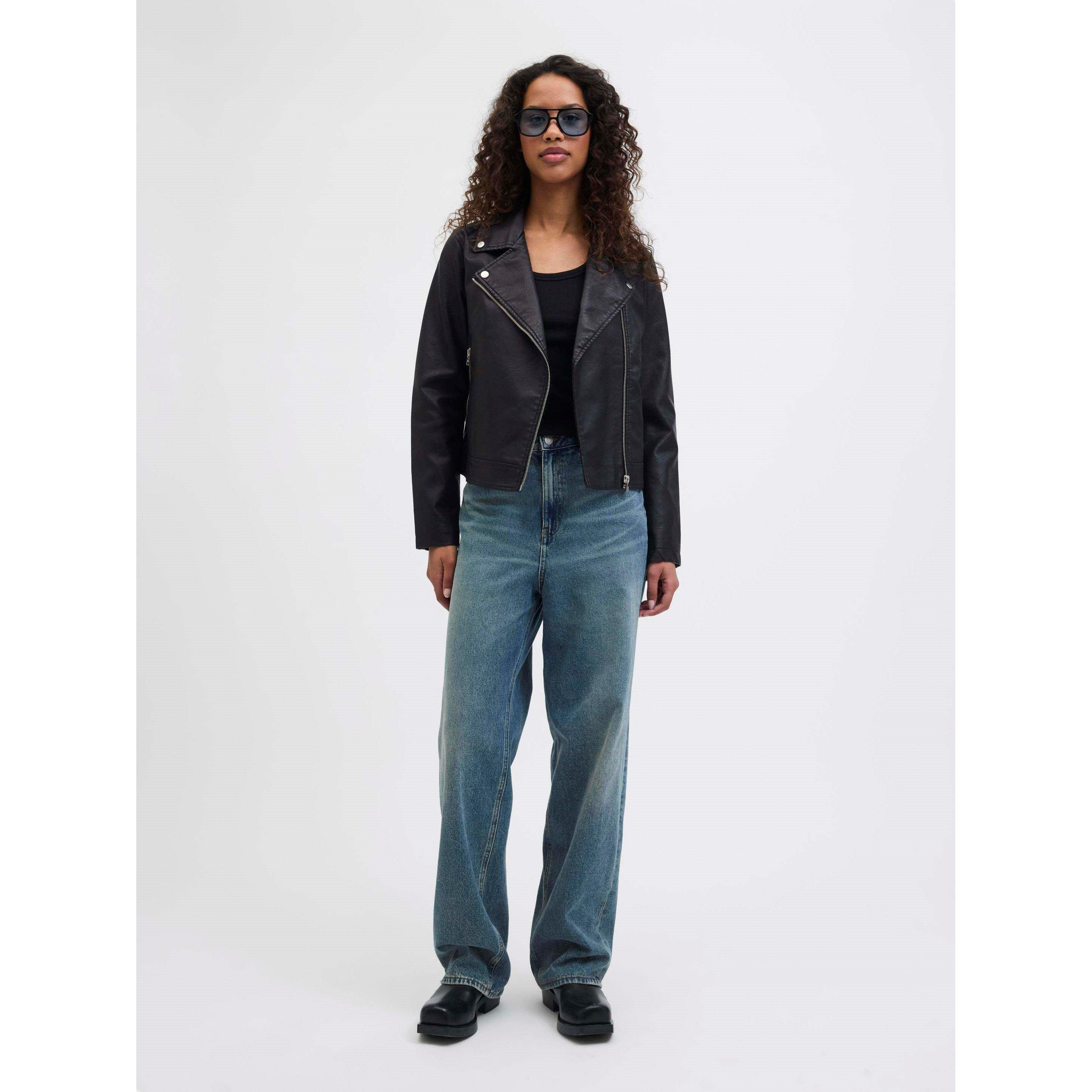 Black - JJXX - Gail Faux Leather Biker Jacket Ladies - 8