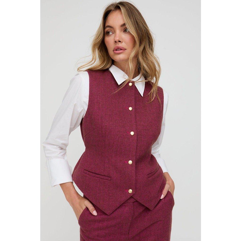 Pink - Lily and Lionel - Lily and Lionel Pandora Tailored Herringbone Print Waistcoat In Pink - 1