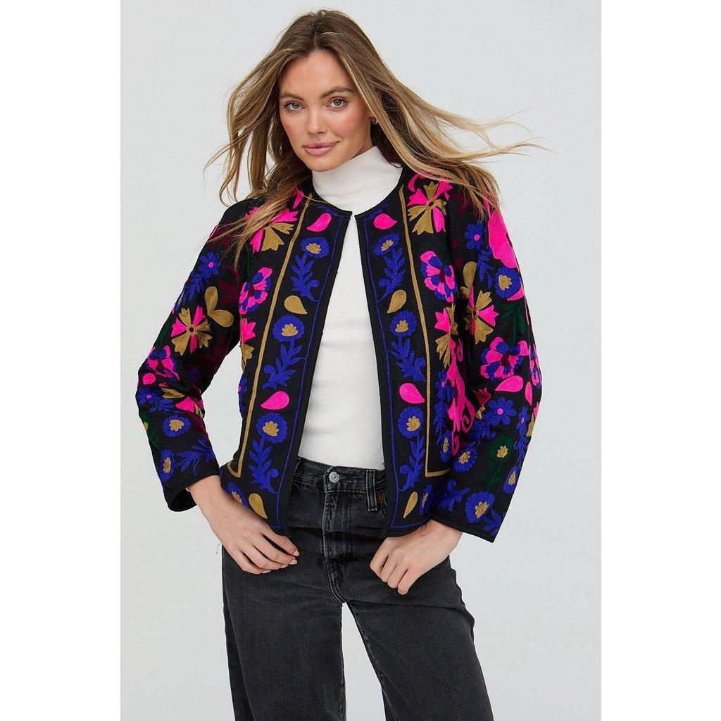 Raffya Women's Halen Quilted Embroidered Jacket In Black - 16 (XL)