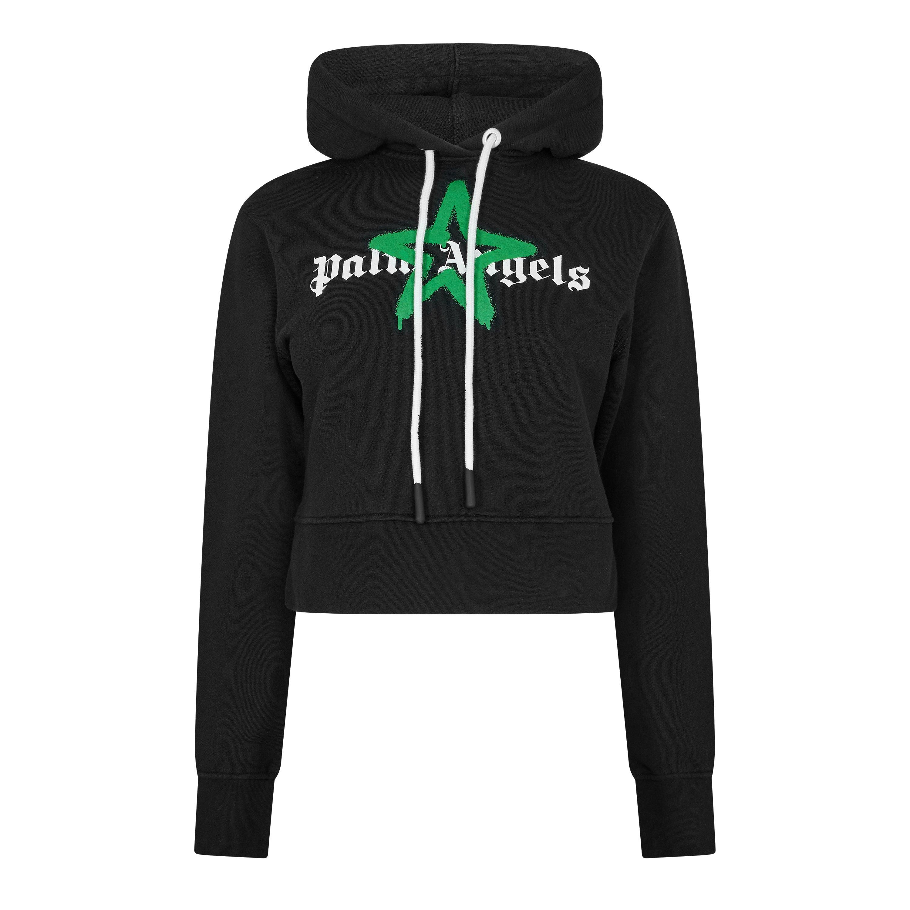Palm Angels Women's Star Pull Over Hoodie - Black Green - Size 12 (M)