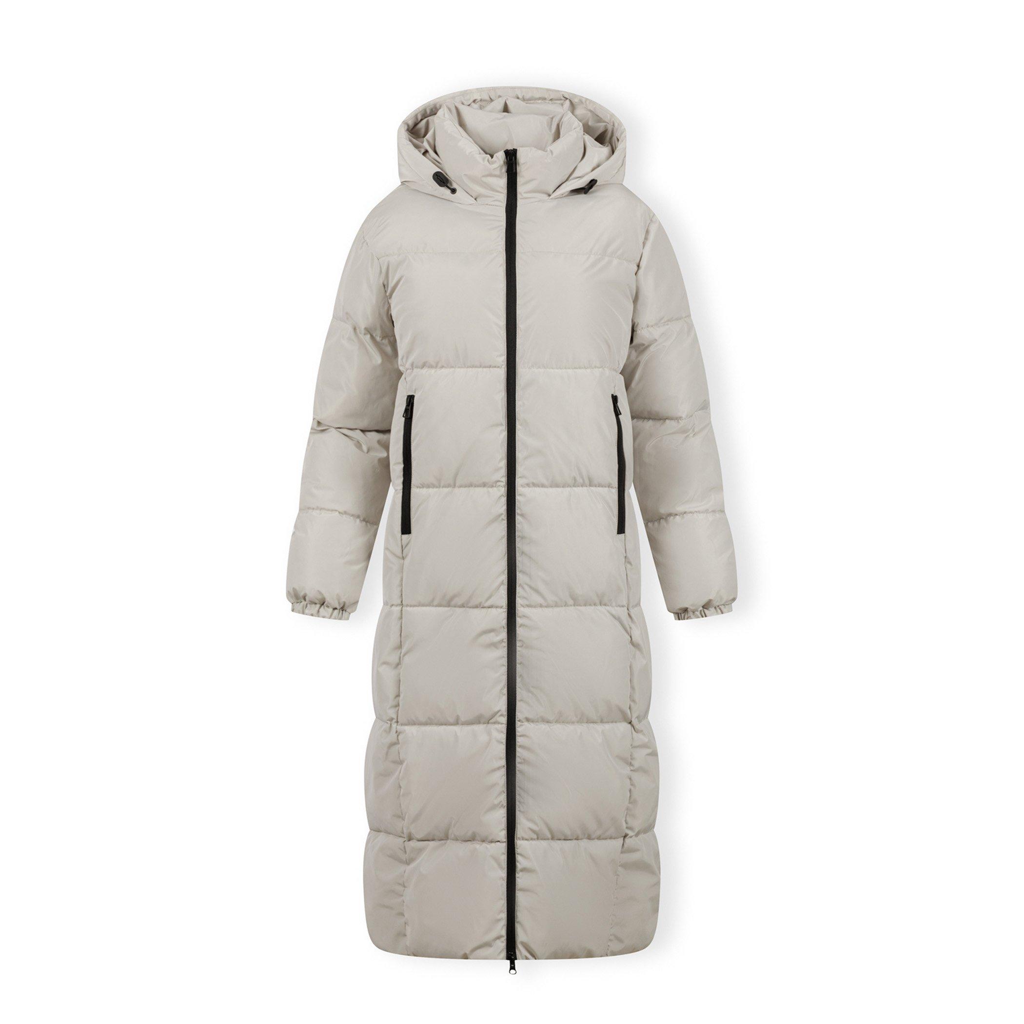 Minoti Women's Long Quilted Winter Jacket With Drawstring Hood And Zippers Cream - Off White - 8 (XS)