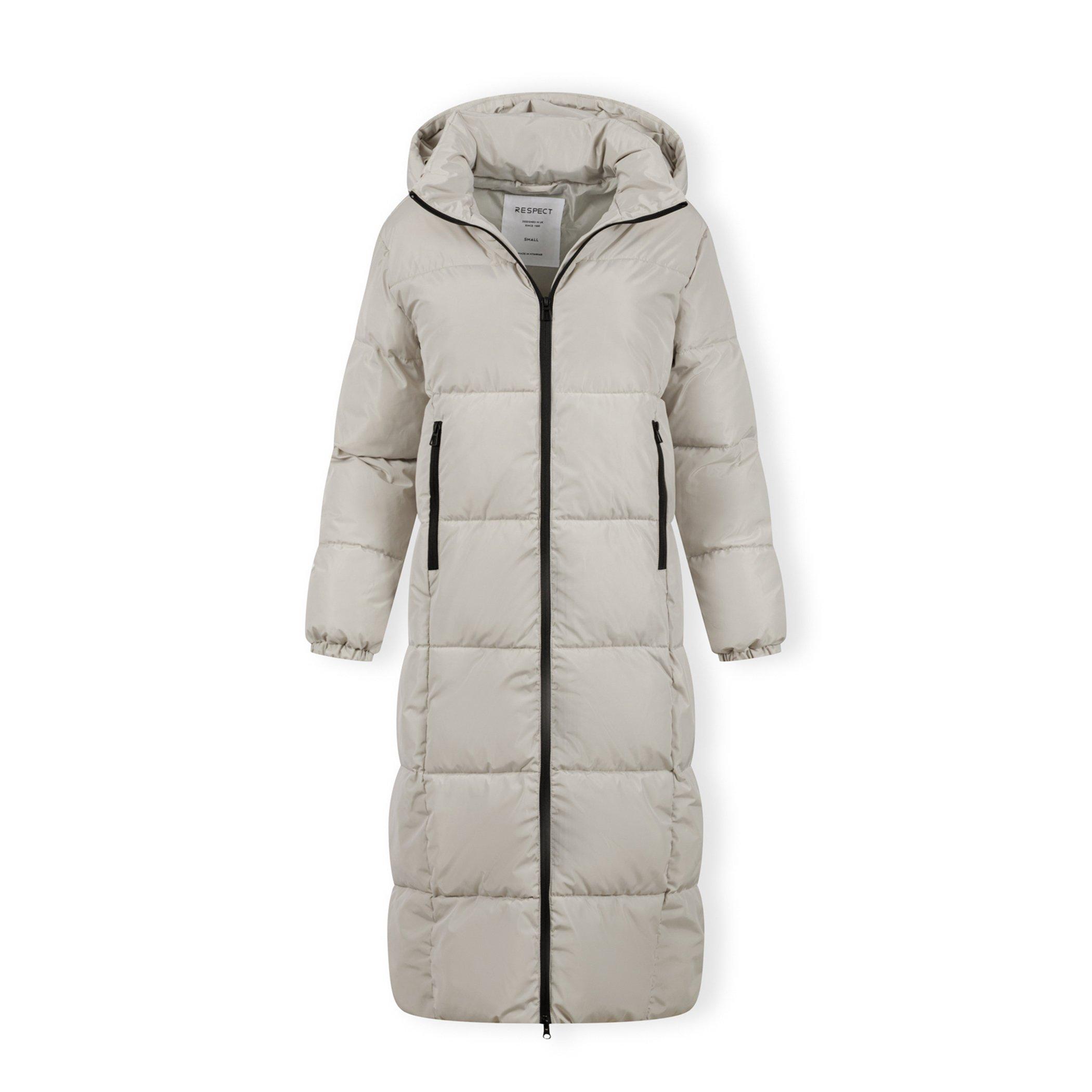 Off White - Minoti - Women long quilted winter jacket with drawstring hood and zippers cream - 4