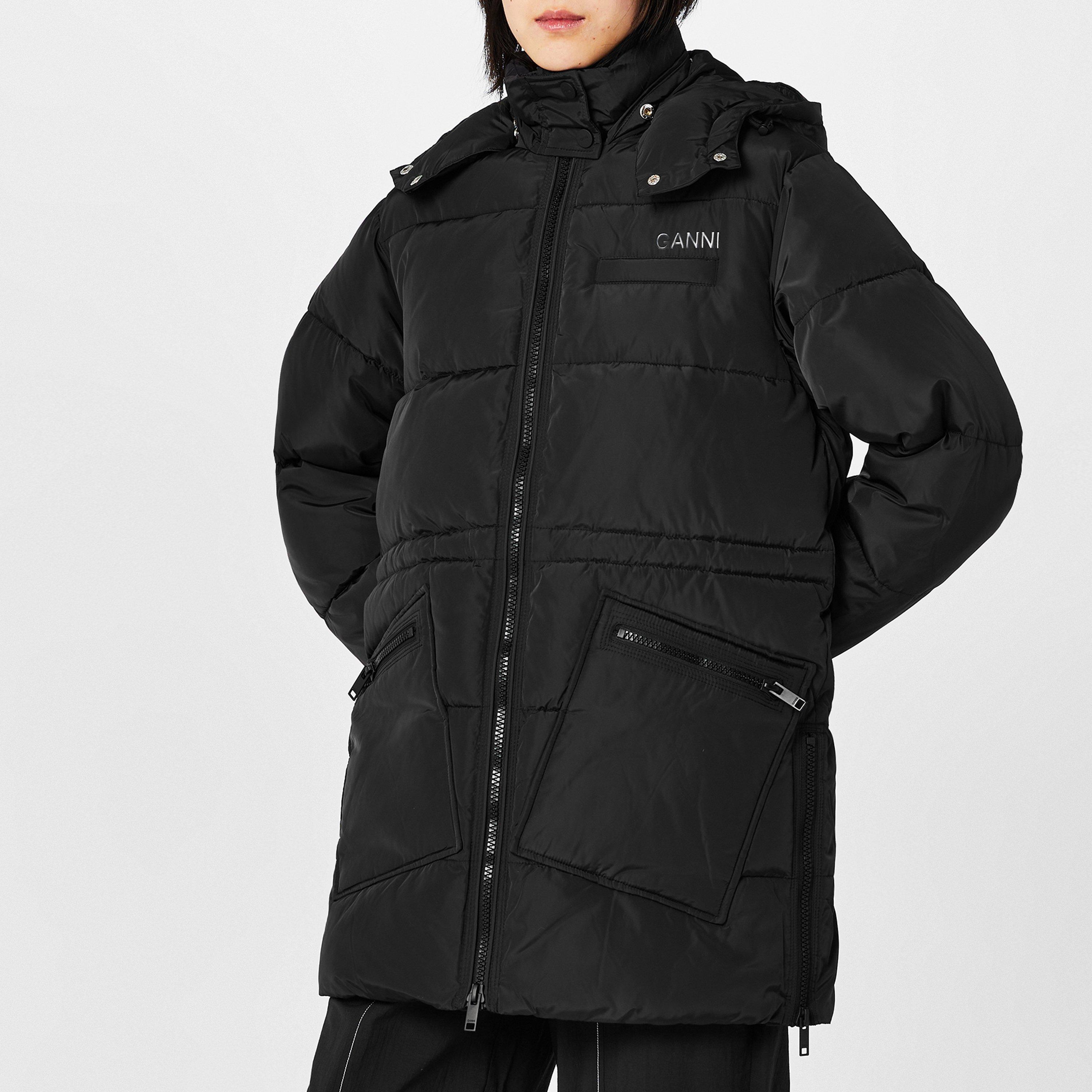 BLACK - Ganni - Women's Tech Oversized Long Sleeve Short Puffer Jacket - 1