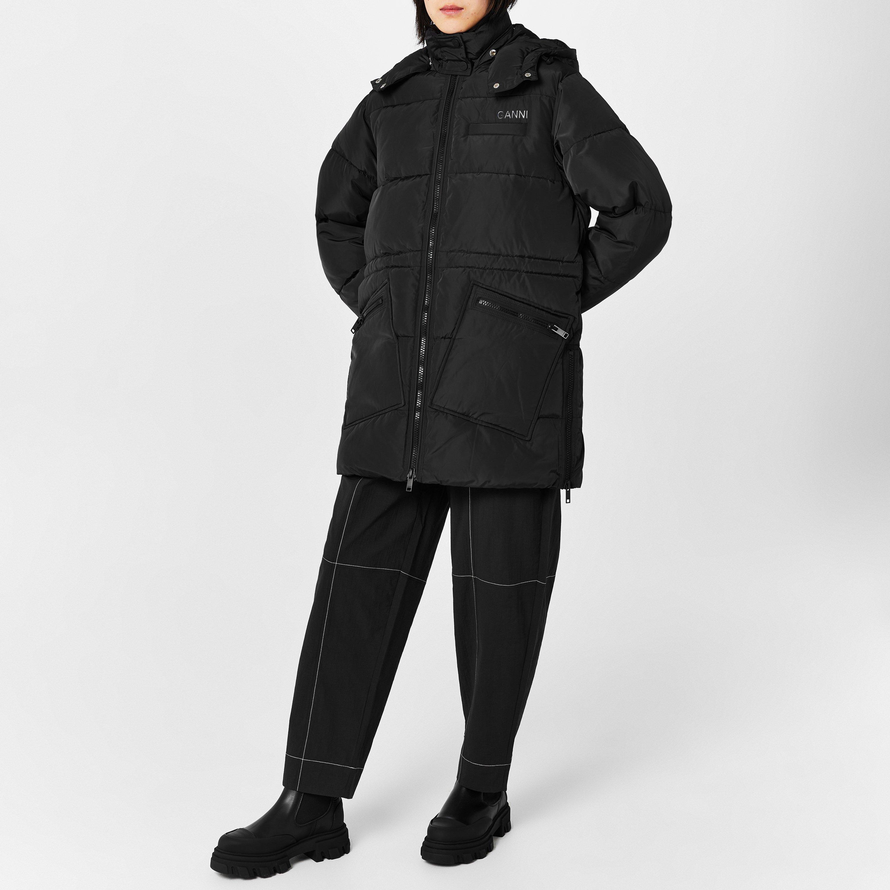 BLACK - Ganni - Women's Tech Oversized Long Sleeve Short Puffer Jacket - 4