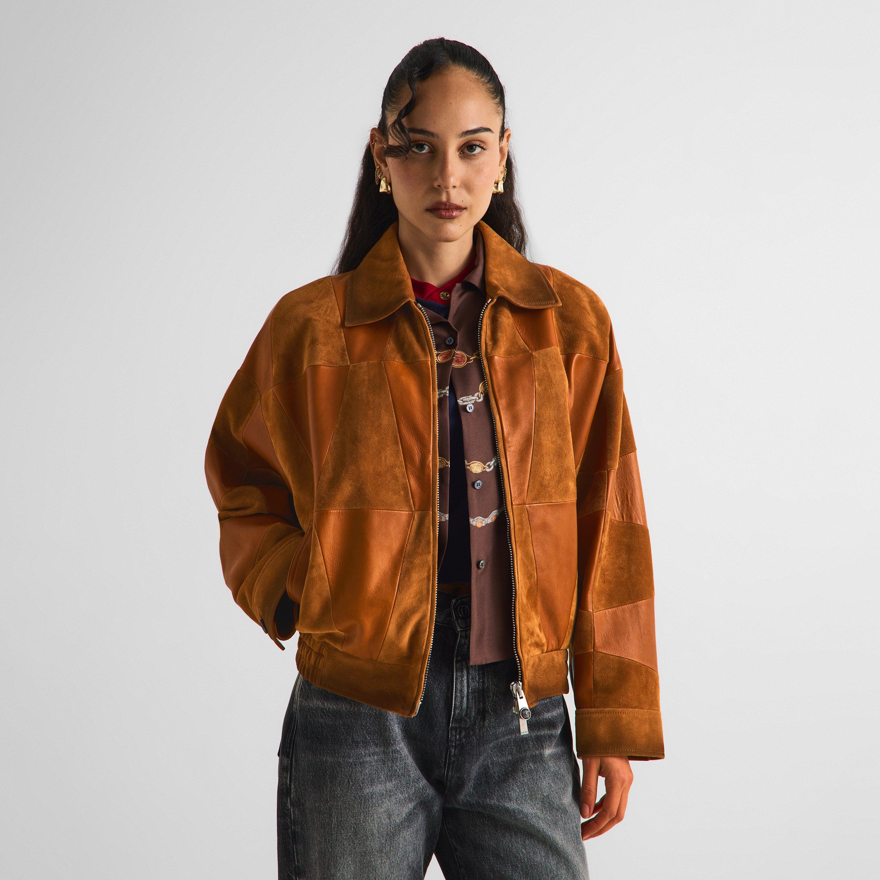 Tan - Versace - Women's Diamond Leather Jacket - 3