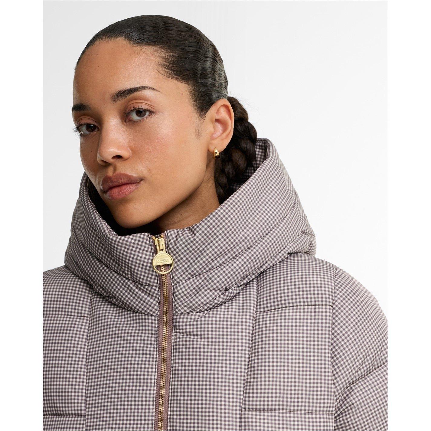 Truffle Check - Barbour International - Women's Brantley Hooded Funnel-Neck Short Puffer Jacket - 5