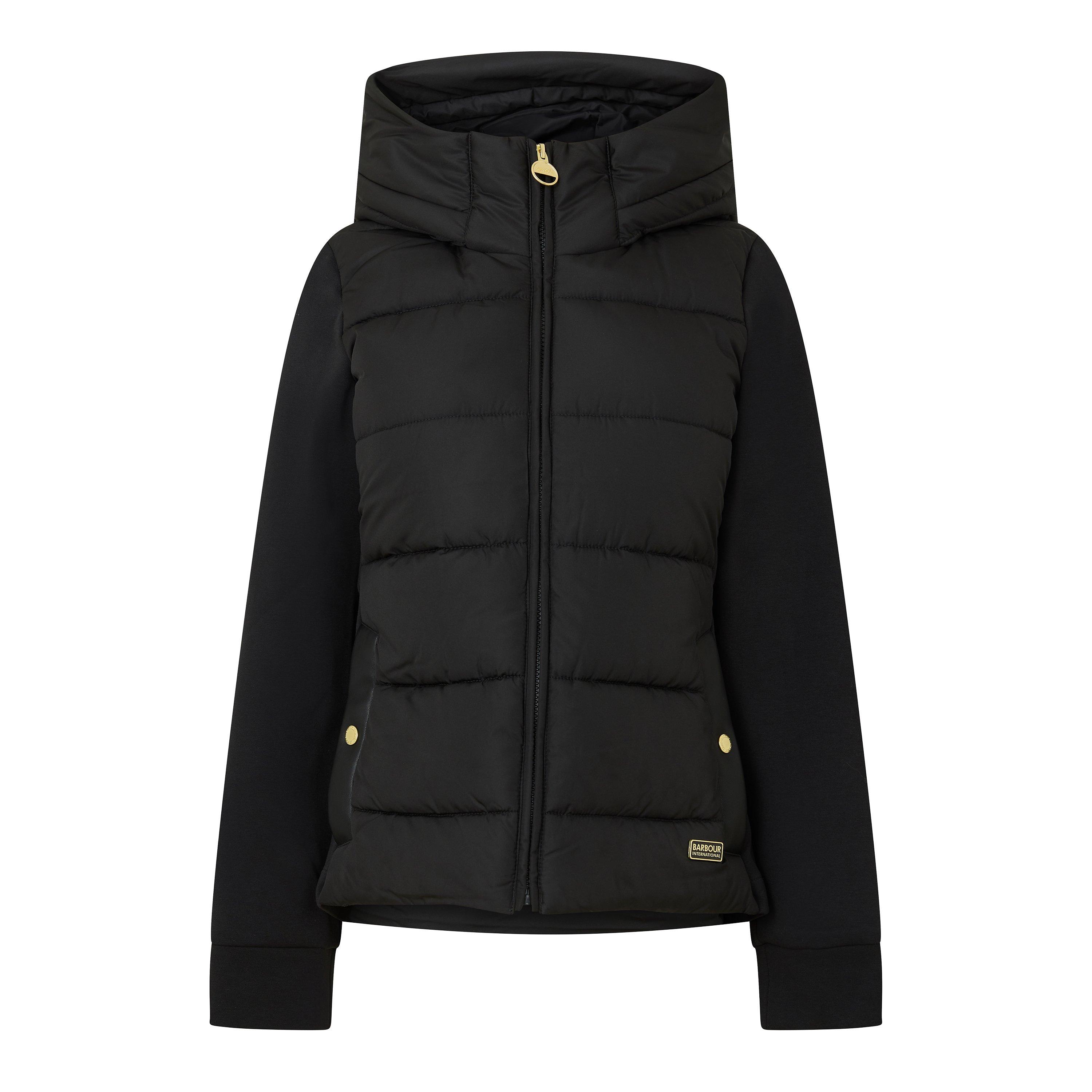 Barbour International Women's Conway Full-Zip Hooded Funnel-Neck Hybrid Jacket - Black - 14 (L)