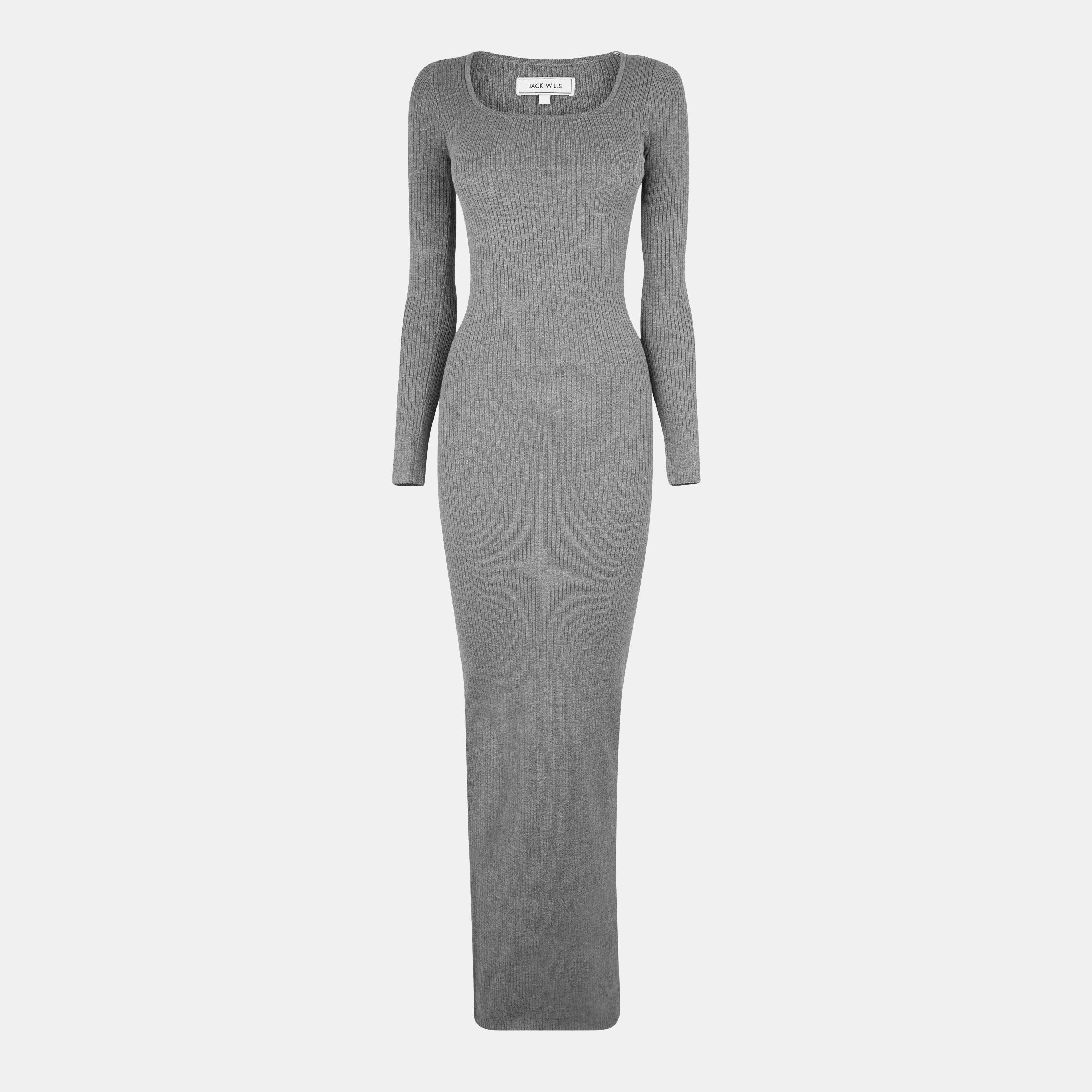 Carvão Marl - Jack Wills - Women's JW Square Neck Maxi Knitted Jumper Dress - 1