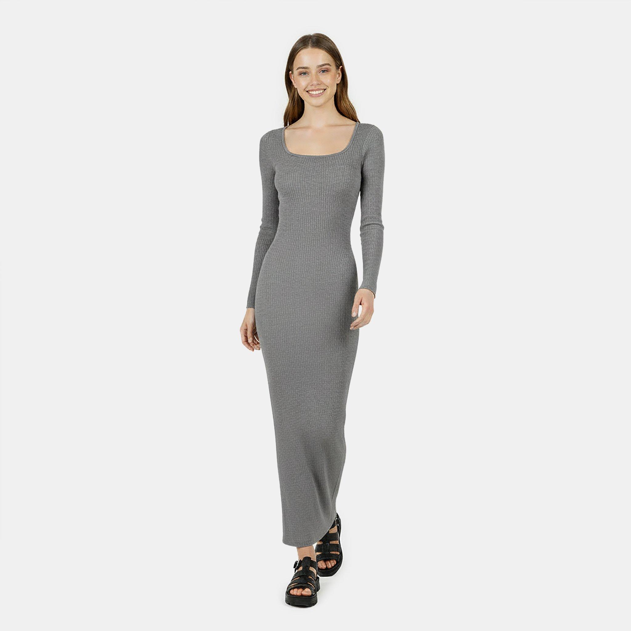Charcoal Marl - Jack Wills - JW Square Neck Maxi Knitted Jumper Dress - 5