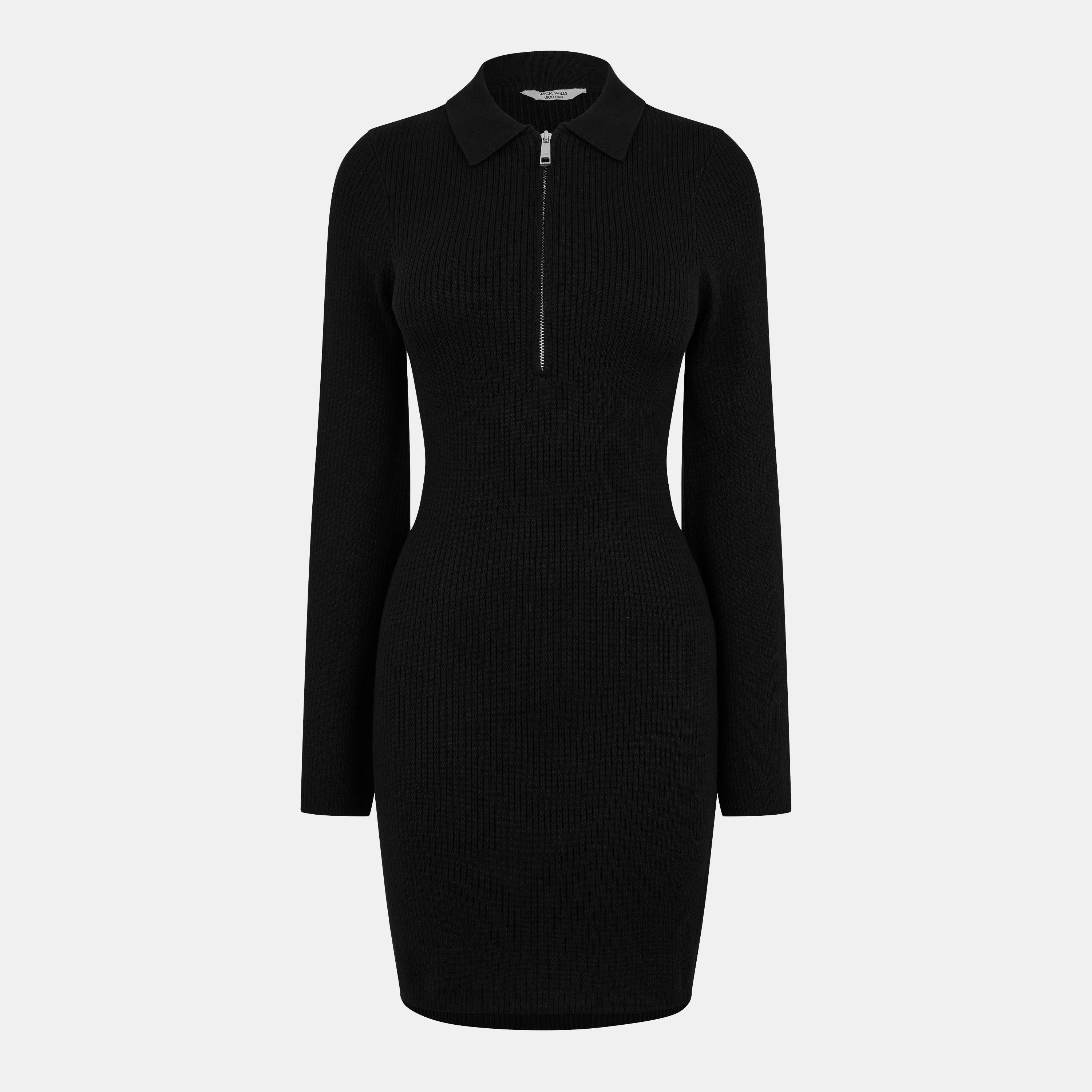 Black - Jack Wills - Women's Zipped Mini Knitted Jumper Dress - 1