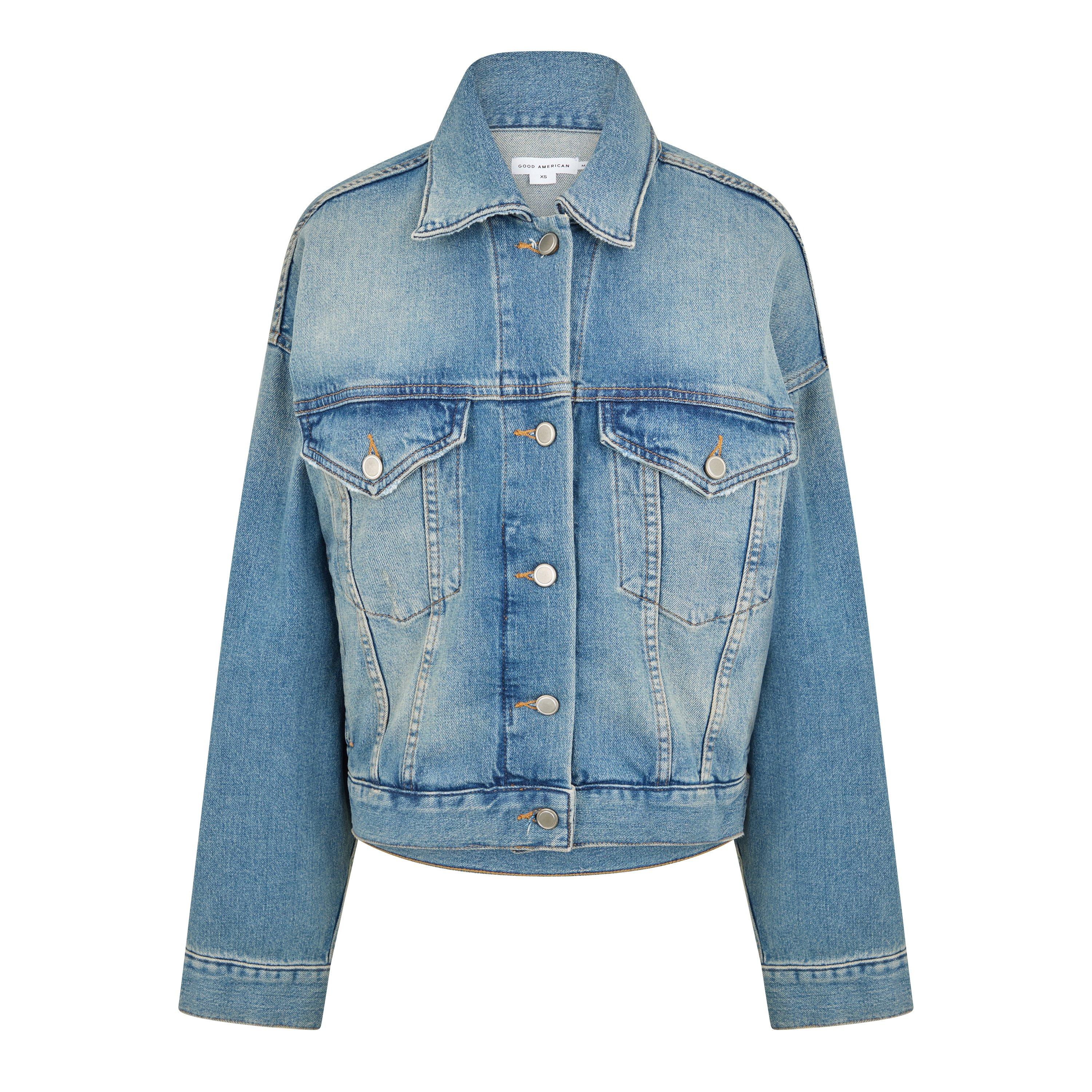 Indigo - Good American - Women's Cropped Tracker Denim Jacket - 1