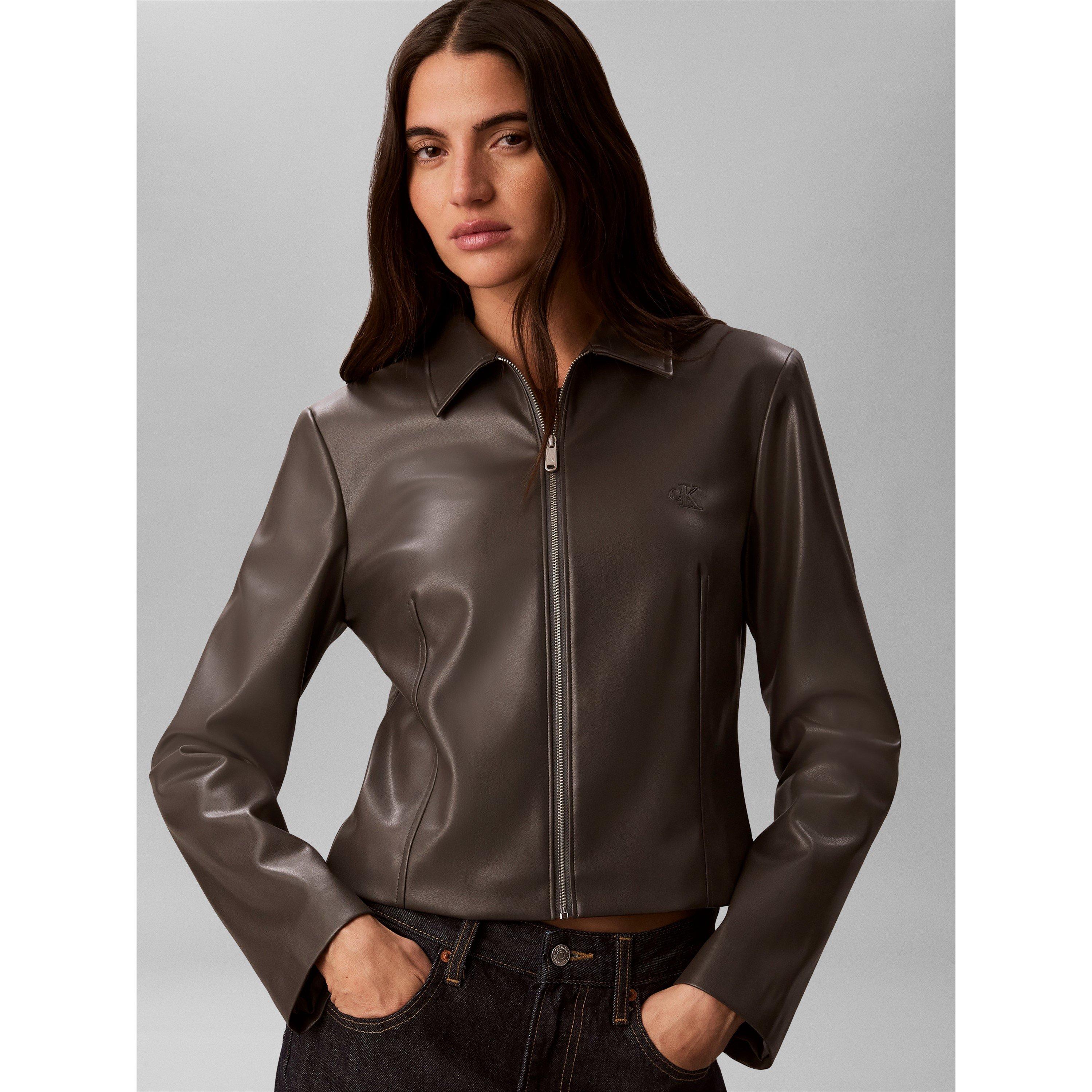 Grey - Calvin Klein Jeans - Women's Faux Leather Jacket - 4